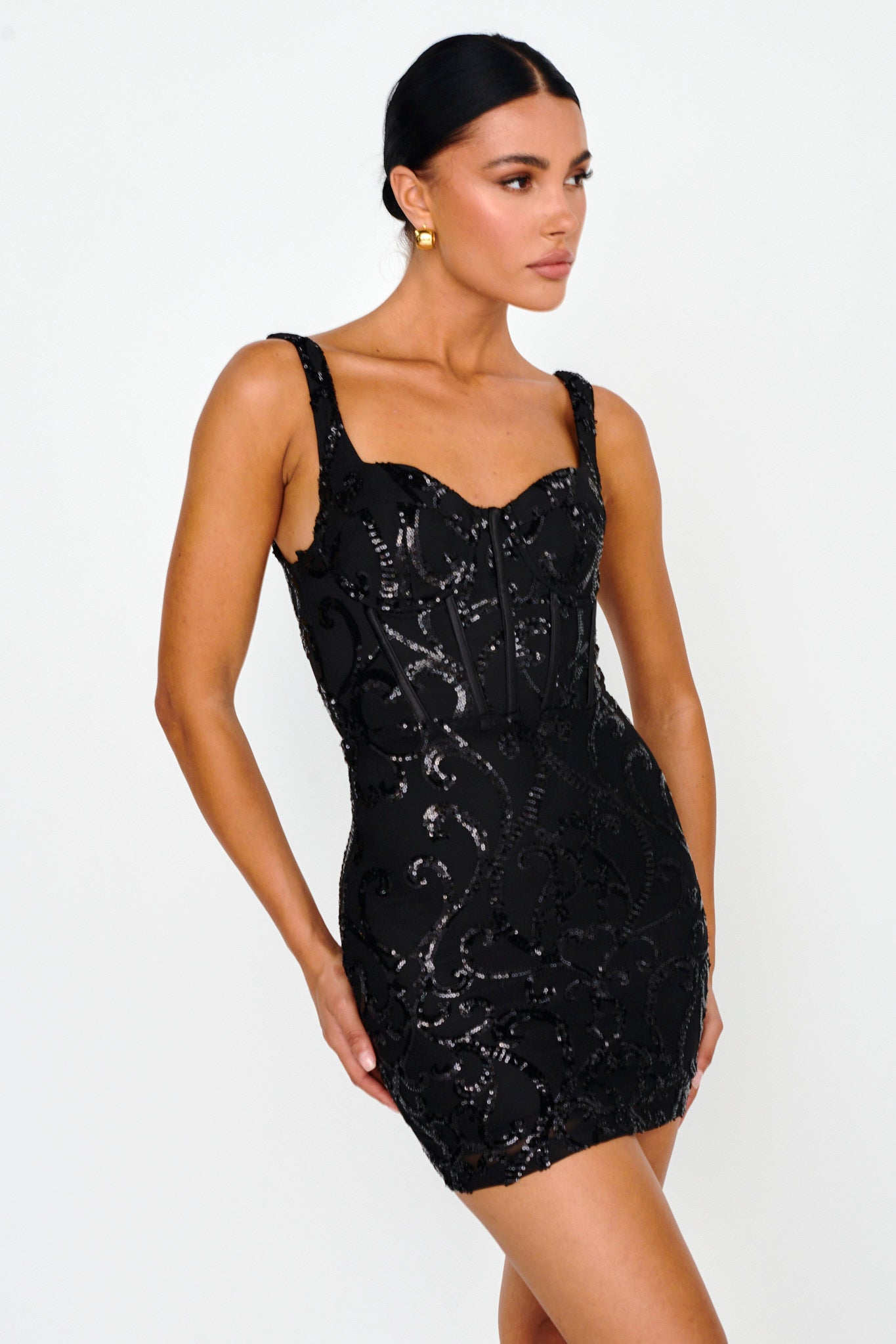 Shop the Kaden Sequin Embellished Mini Dress Black | Selfie Leslie