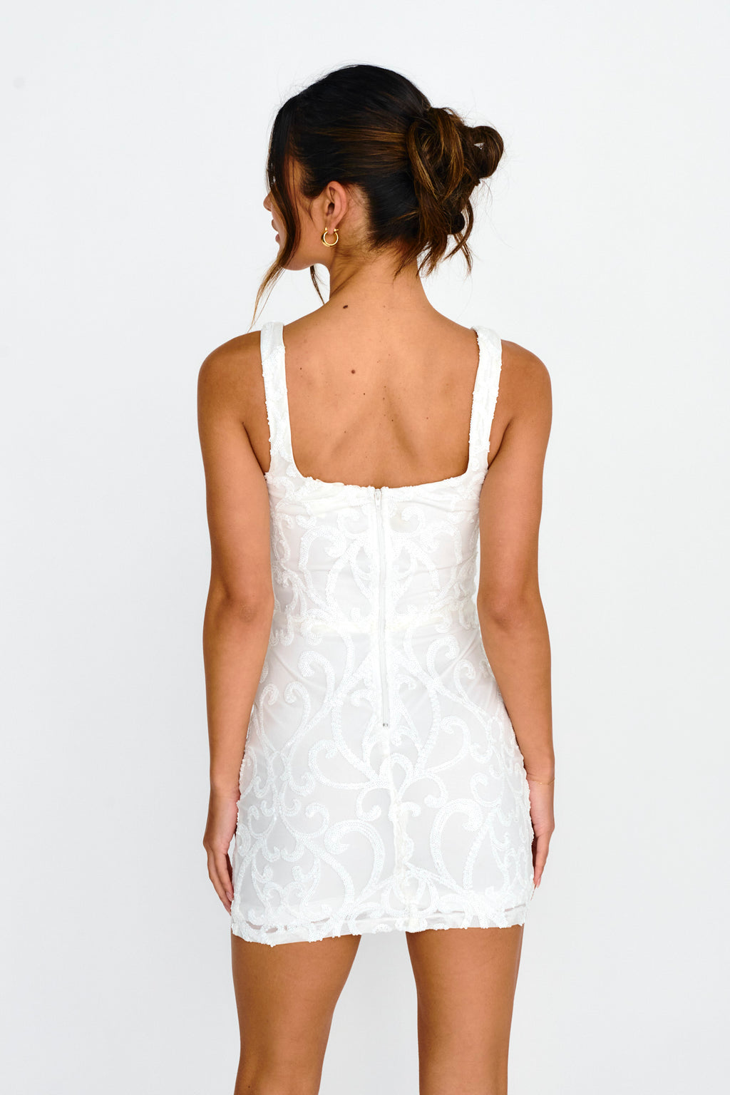 Kaden Sequin Embellished Mini Dress White by Selfie Leslie