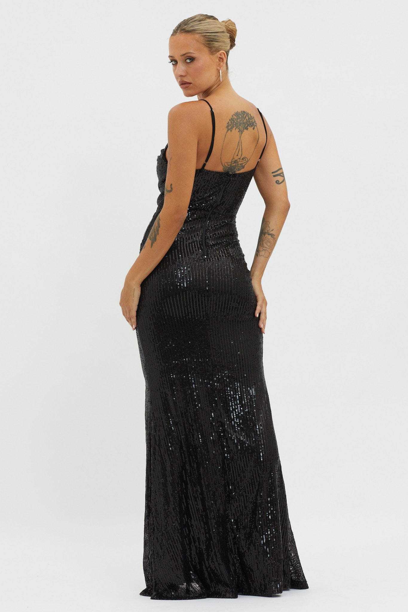 Kerene Spit Sequin Maxi Dress Black by Selfie Leslie