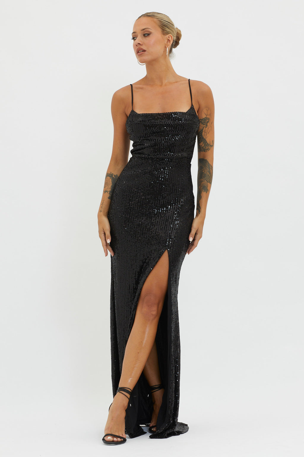 Kerene Spit Sequin Maxi Dress Black by Selfie Leslie
