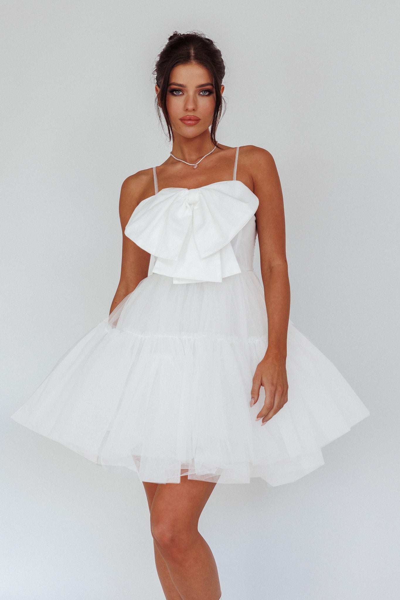 True Wish Bow Tulle Mini Dress White– Selfie Leslie