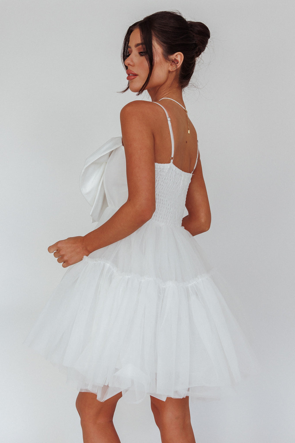 True Wish Bow Tulle Mini Dress White by Selfie Leslie