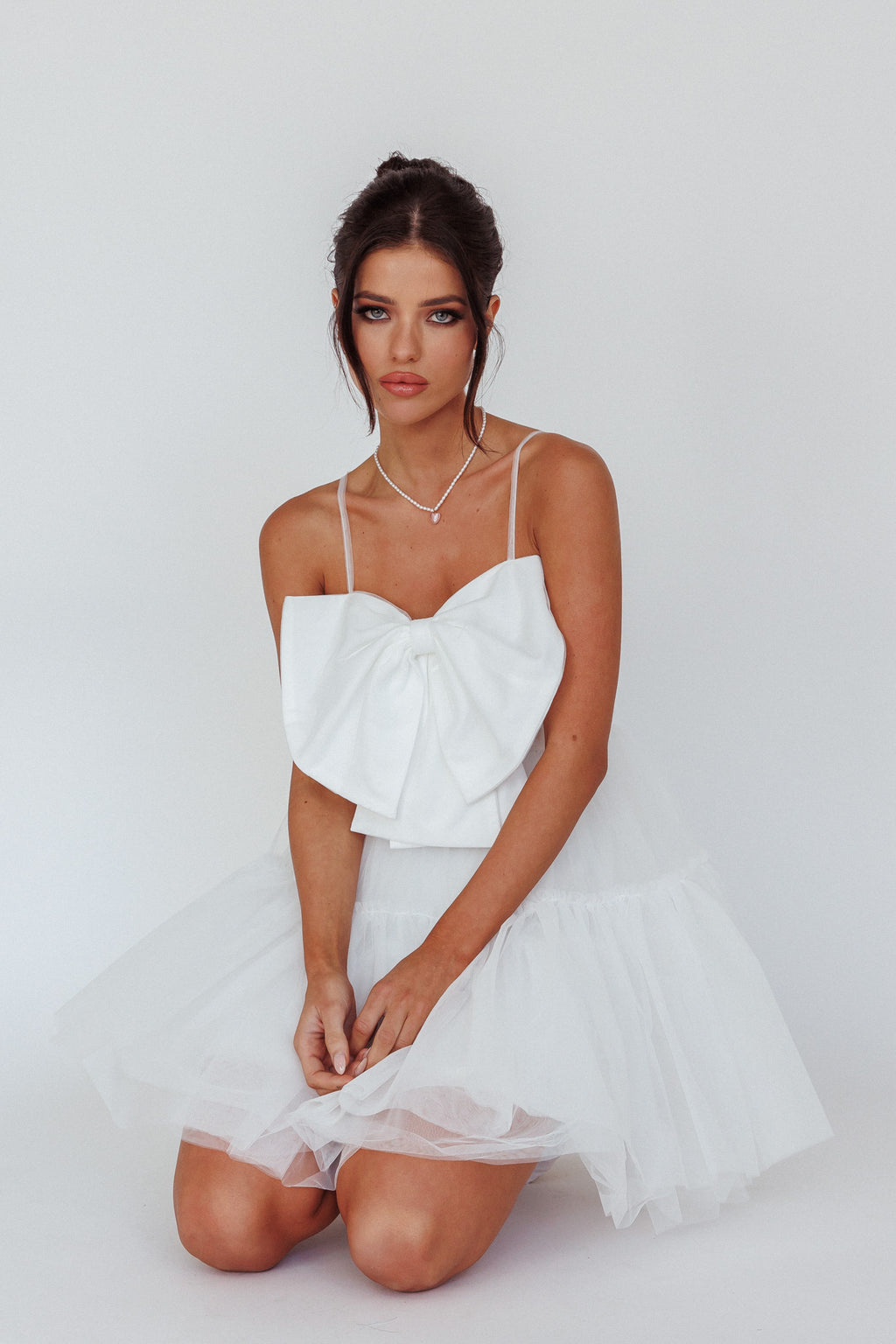 True Wish Bow Tulle Mini Dress White by Selfie Leslie