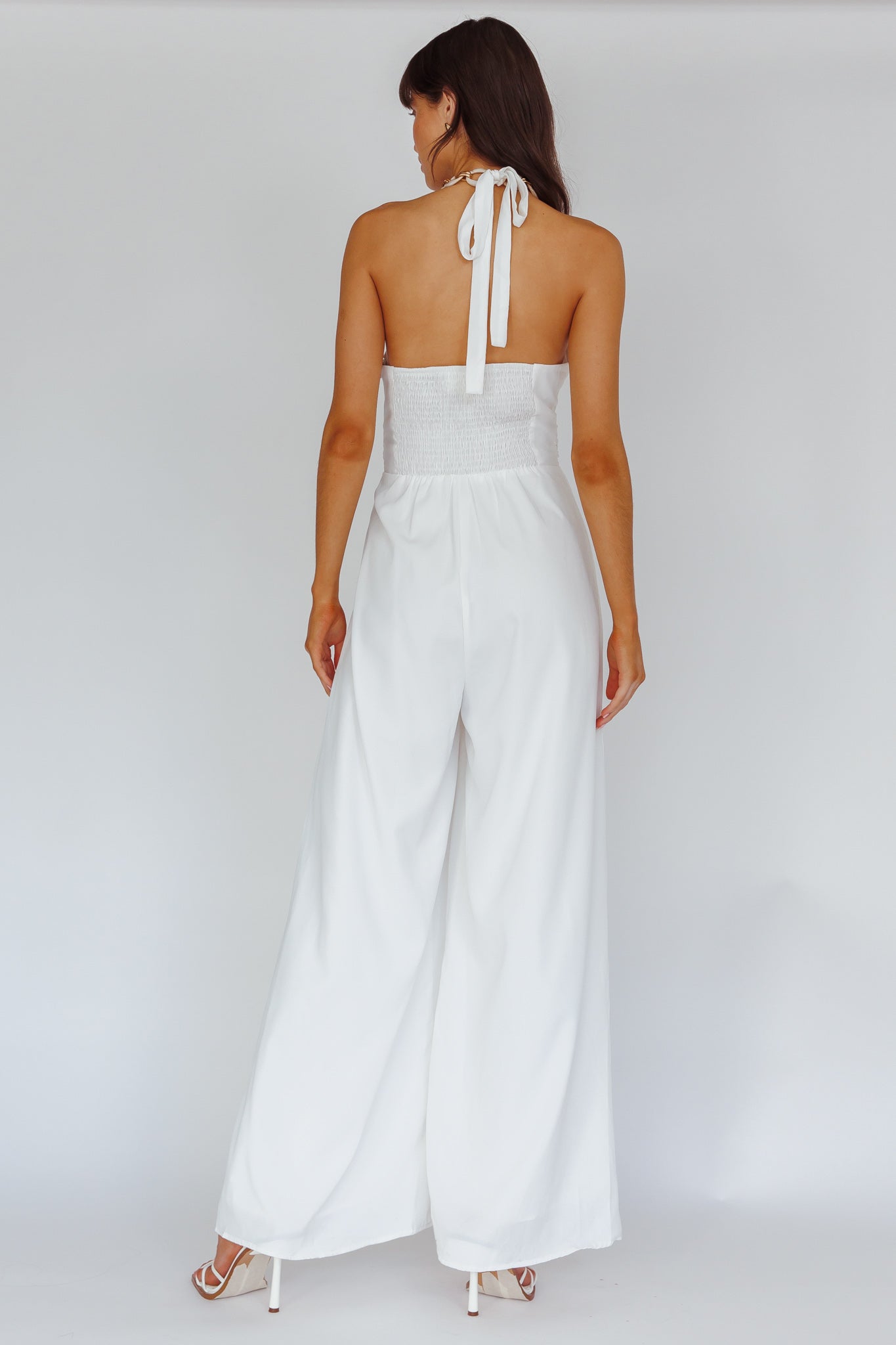 Golden Moon Chain Halter Jumpsuit White by Selfie Leslie