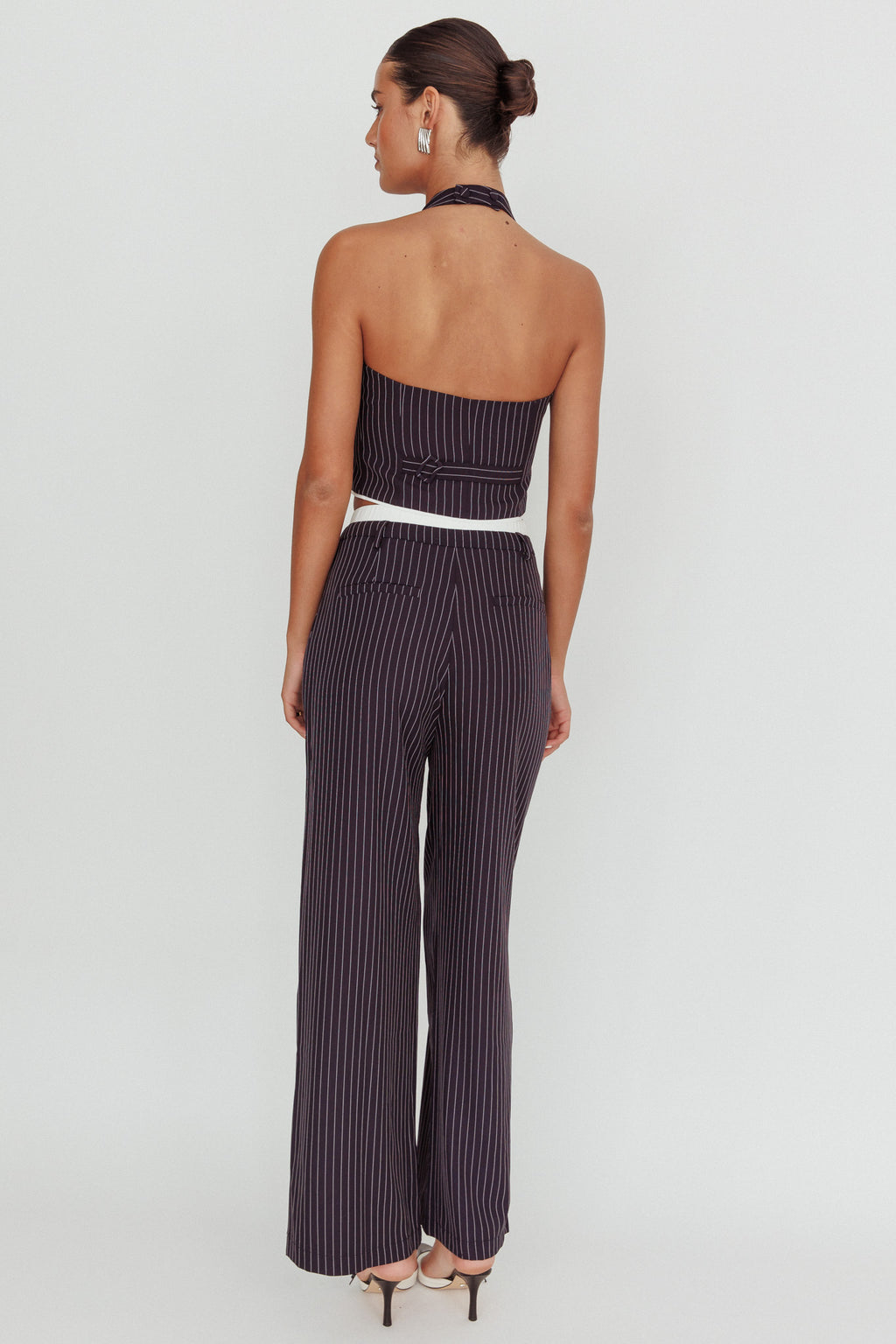 Lilija Pinstripe Double Waistband Wide-Leg Pants Navy by Selfie Leslie