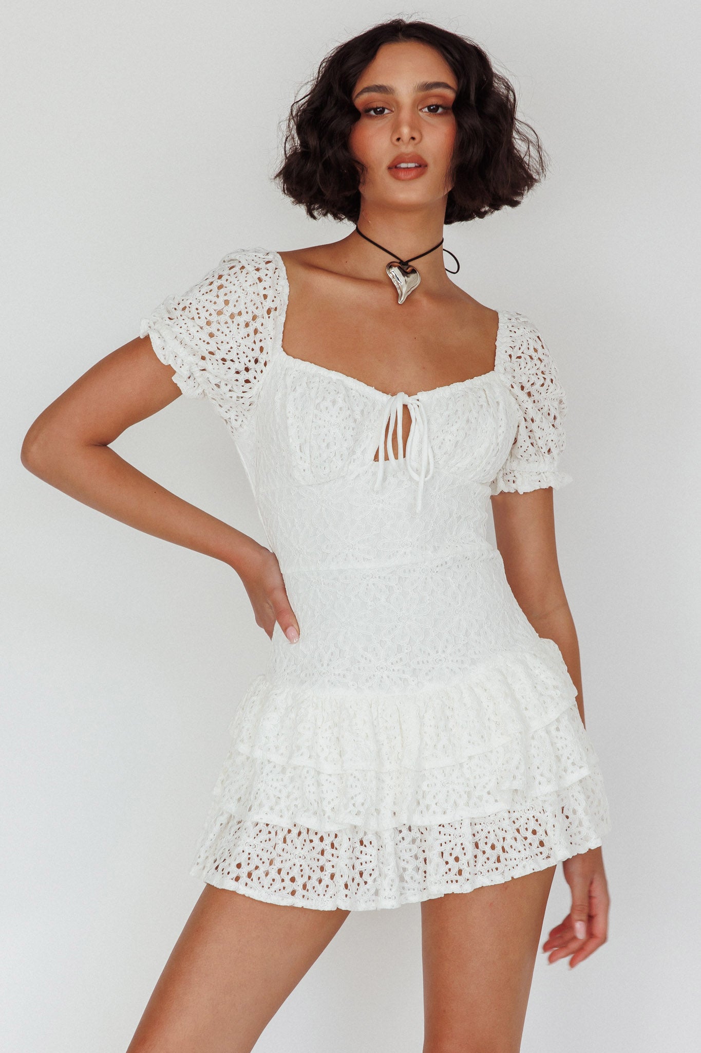 Vanda Layered Ruffle Lace Mini Dress White | Selfie Leslie Vanda Layered Ruffle Lace Mini Dress White | Selfie Leslie