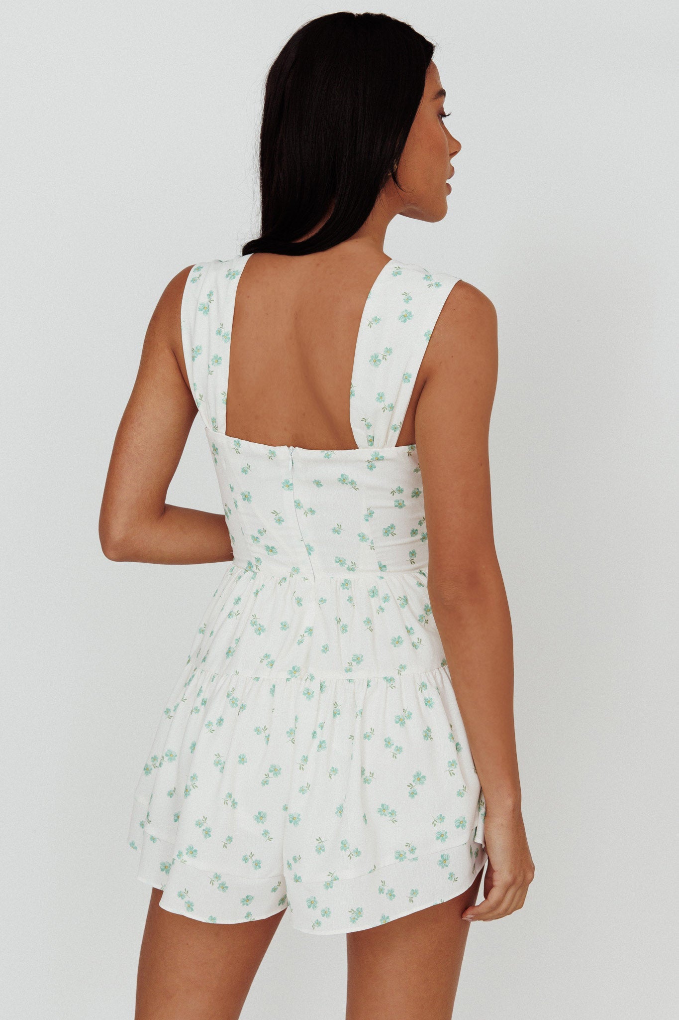 Hiding Place Button Romper Dainty Floral Sage by Selfie Leslie