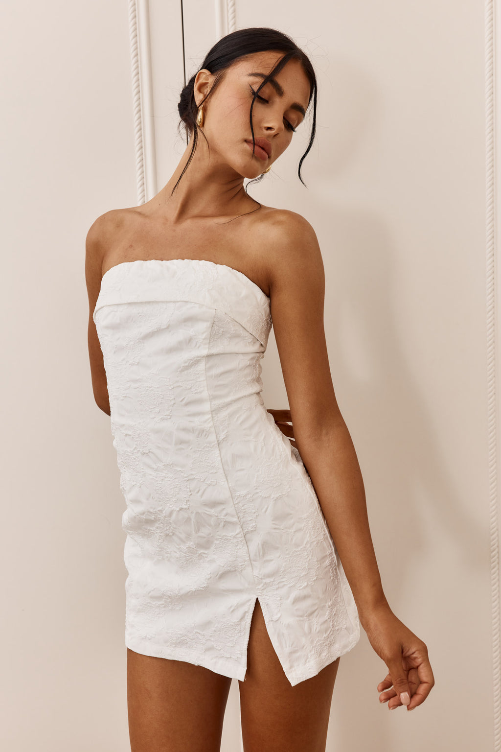Kamila Strapless Embroidered Romper White by Selfie Leslie