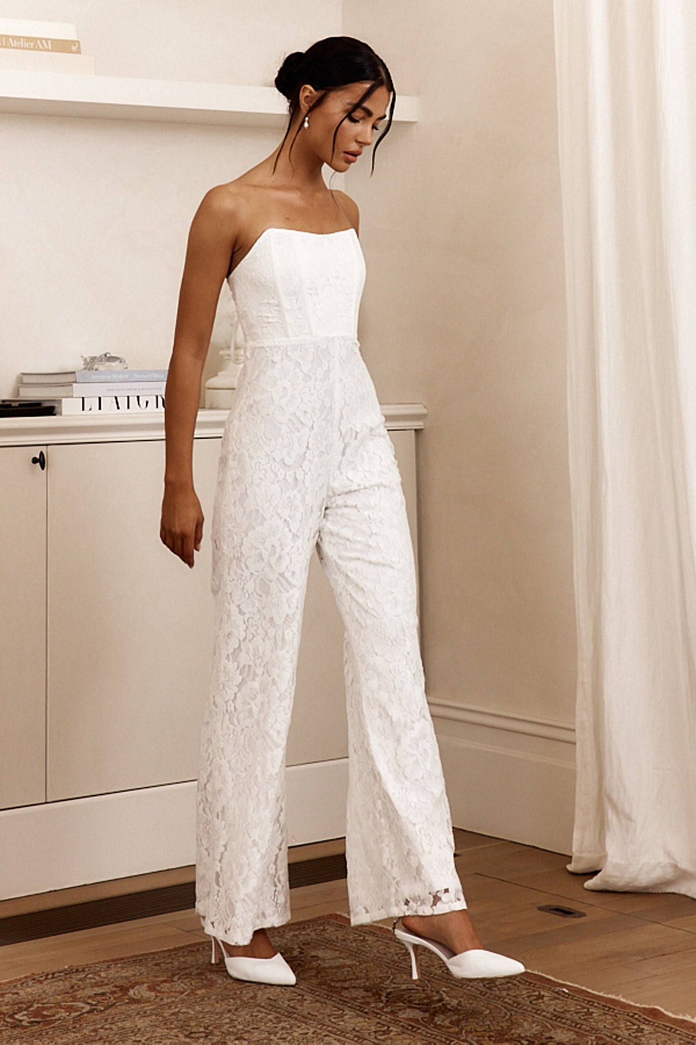 lily white jumpsuit Ankita Strapless Lace Jumpsuit White
