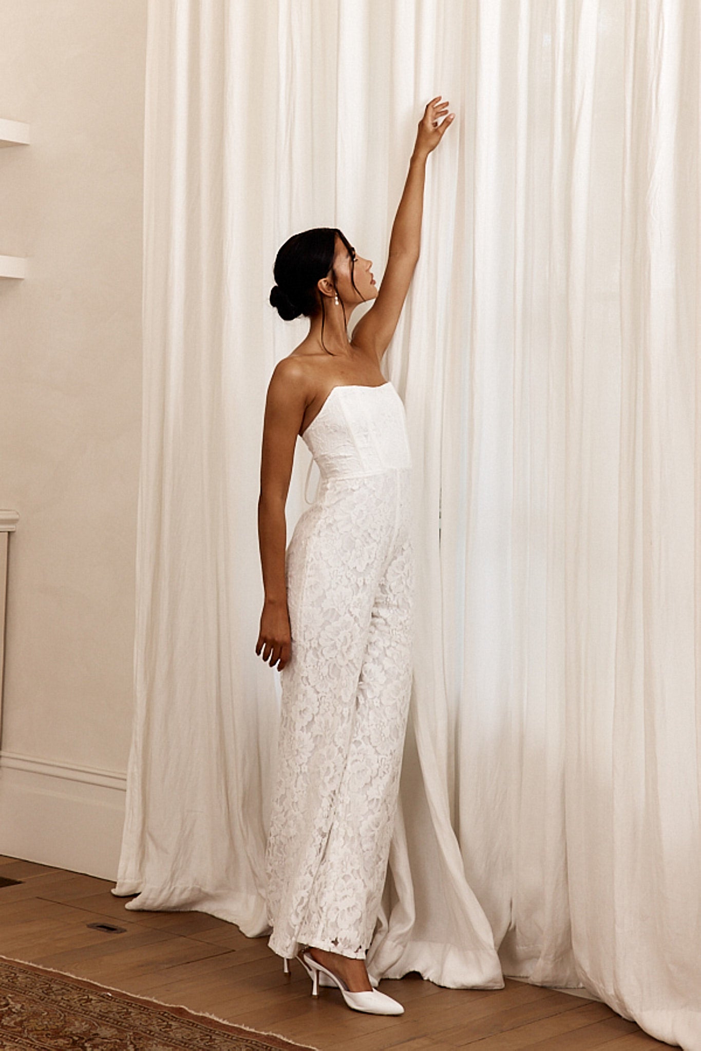 Ankita Strapless Lace Jumpsuit White by Selfie Leslie