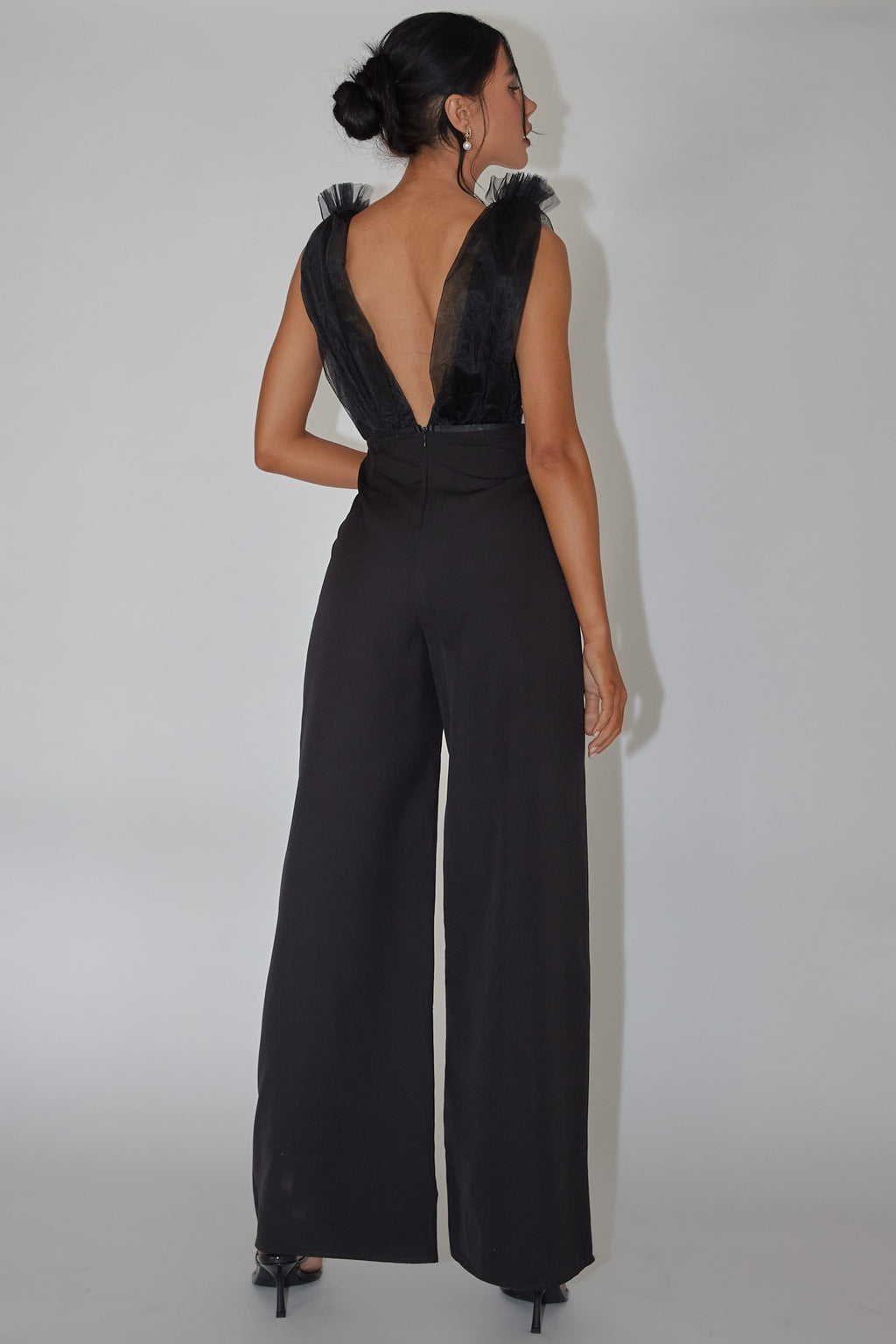 Lovinia Mesh Bodice Jumpsuit Black by Selfie Leslie