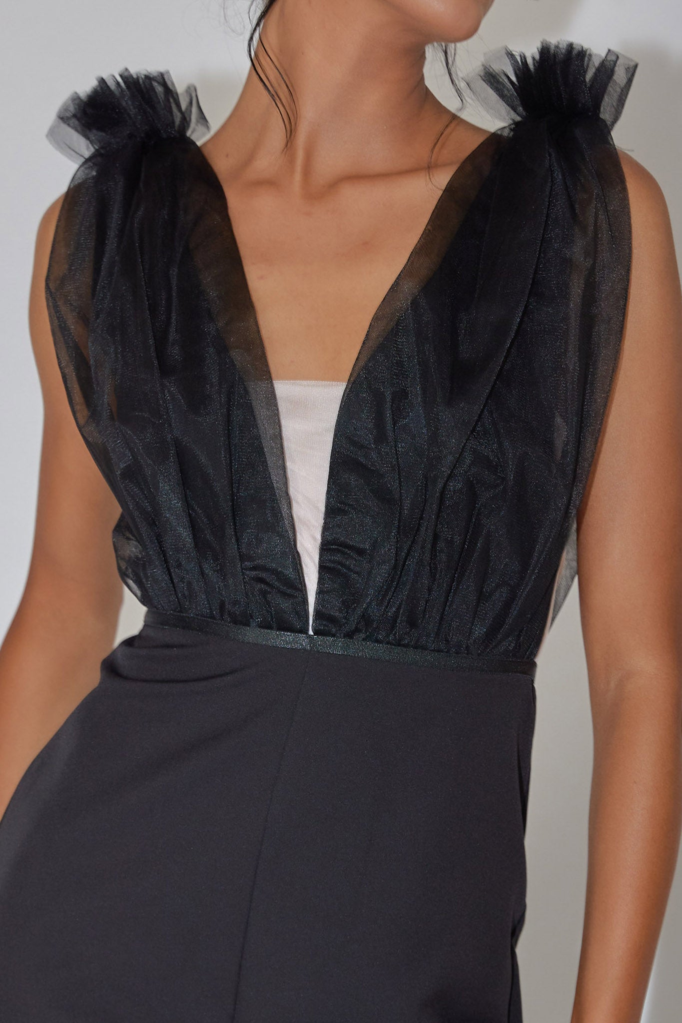 Lovinia Mesh Bodice Jumpsuit Black by Selfie Leslie
