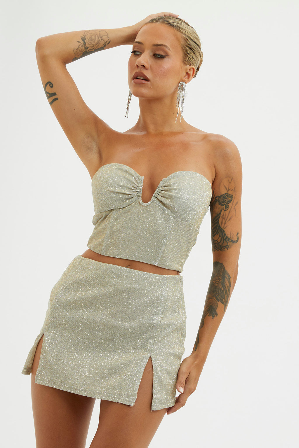 Tamira Split Mini Skirt Silver/Gold by Selfie Leslie