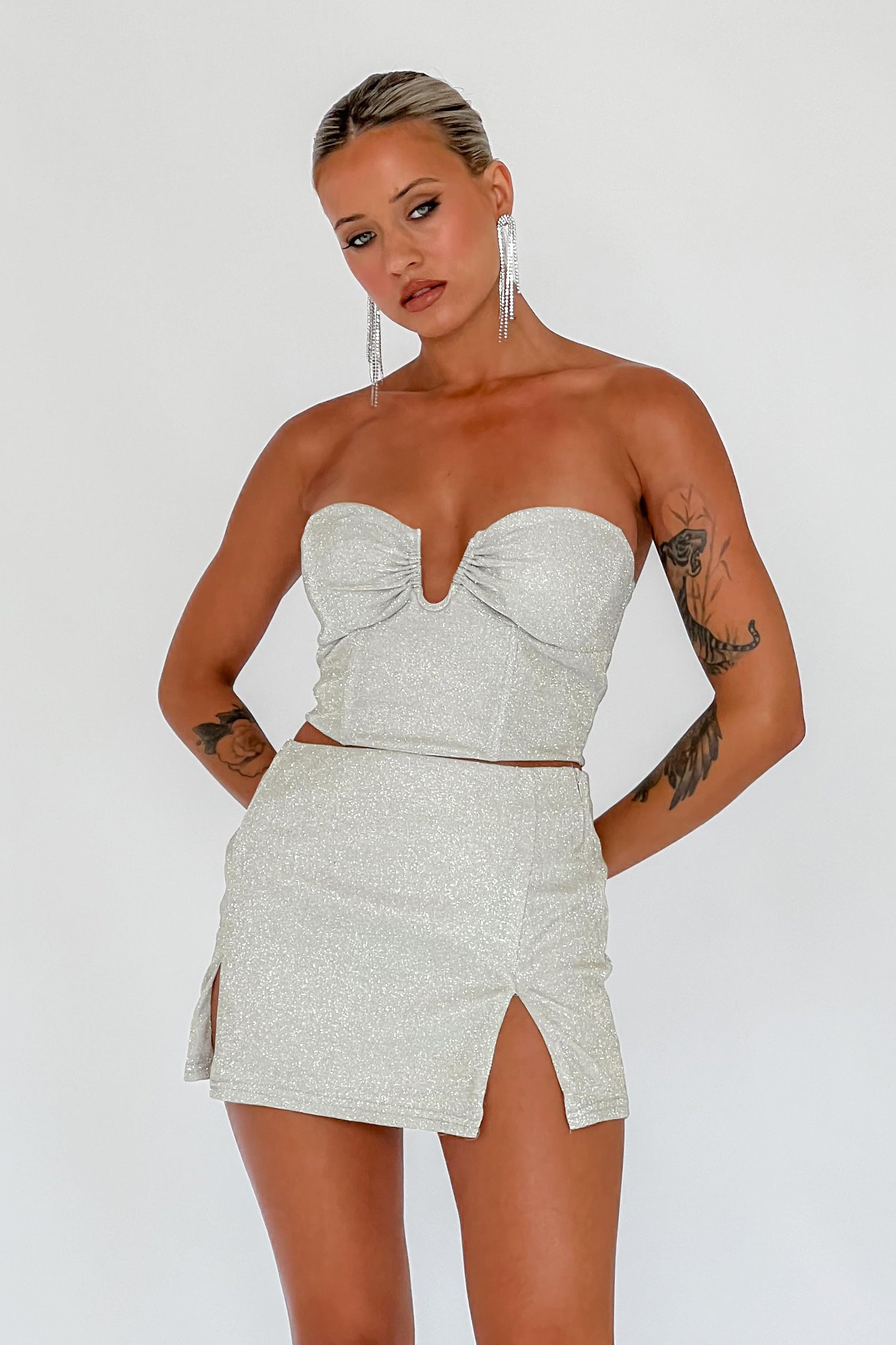 Tamira Split Mini Skirt Silver/Gold by Selfie Leslie