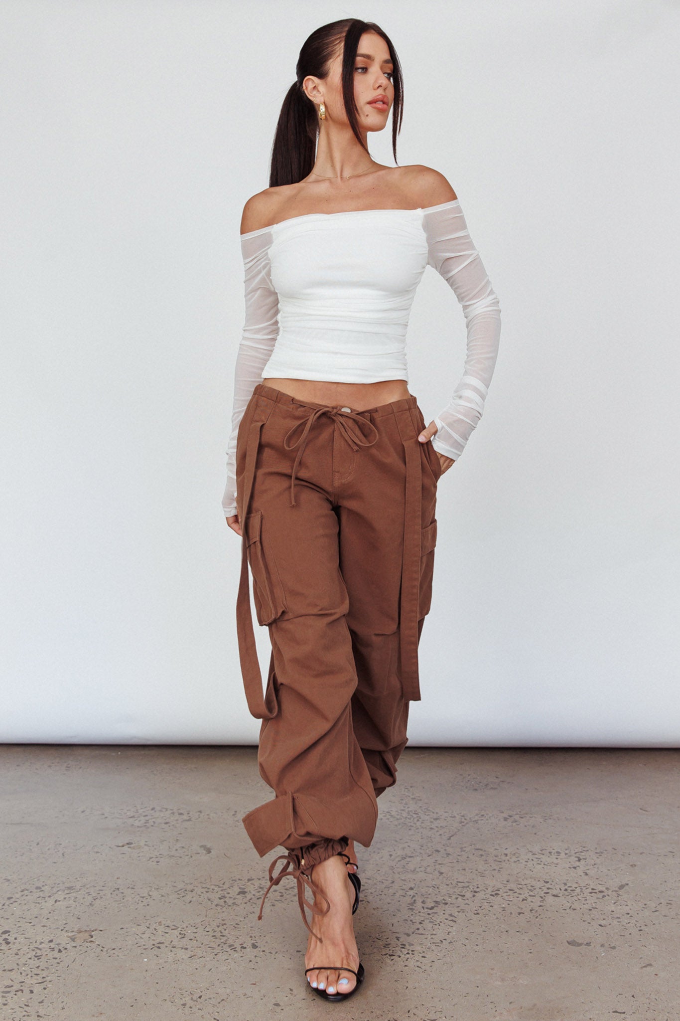 Ronda Off-Shoulder Sheer Sleeve Top White by Selfie Leslie