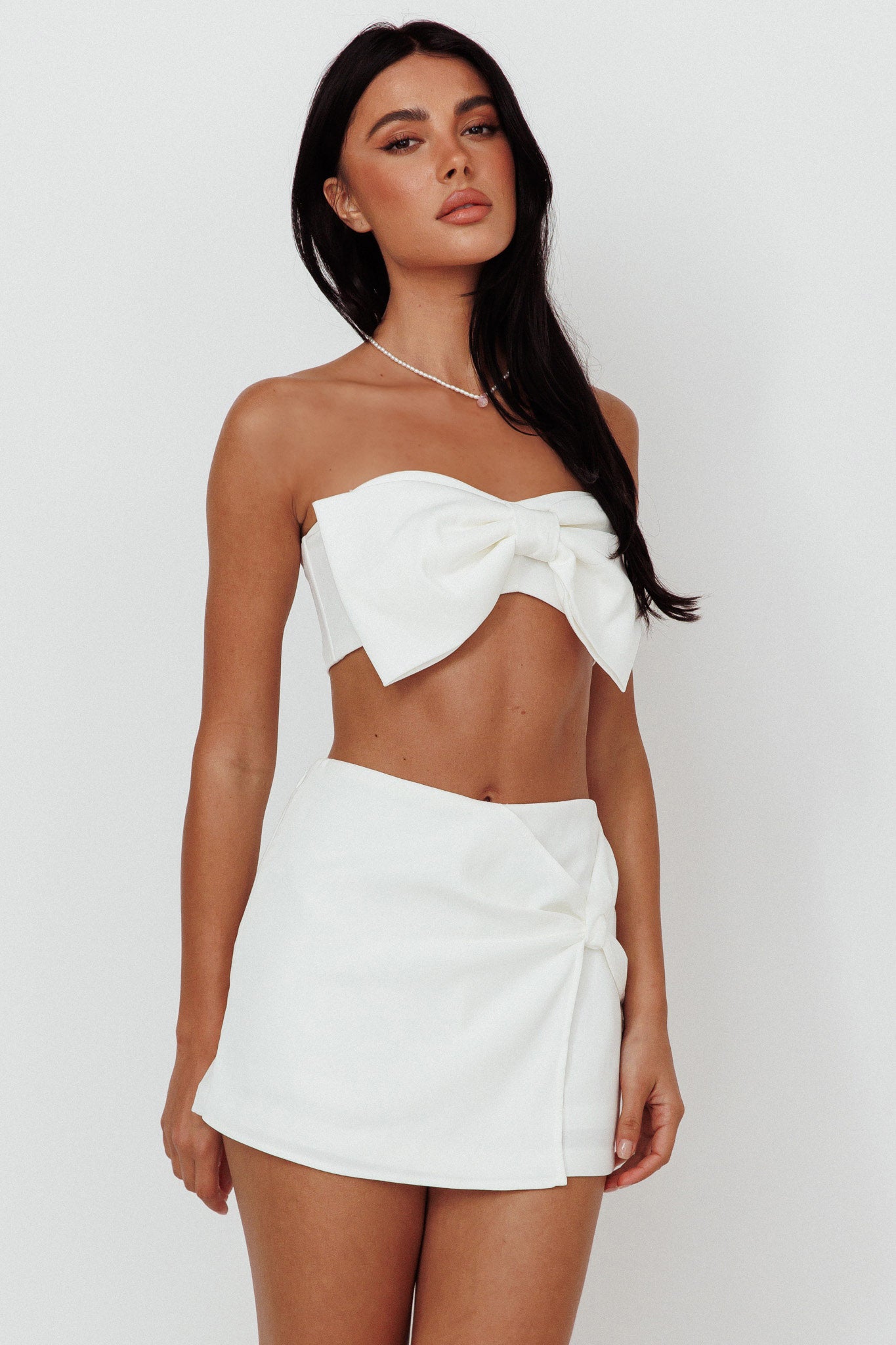 Stasia Bow Crop Top White by Selfie Leslie