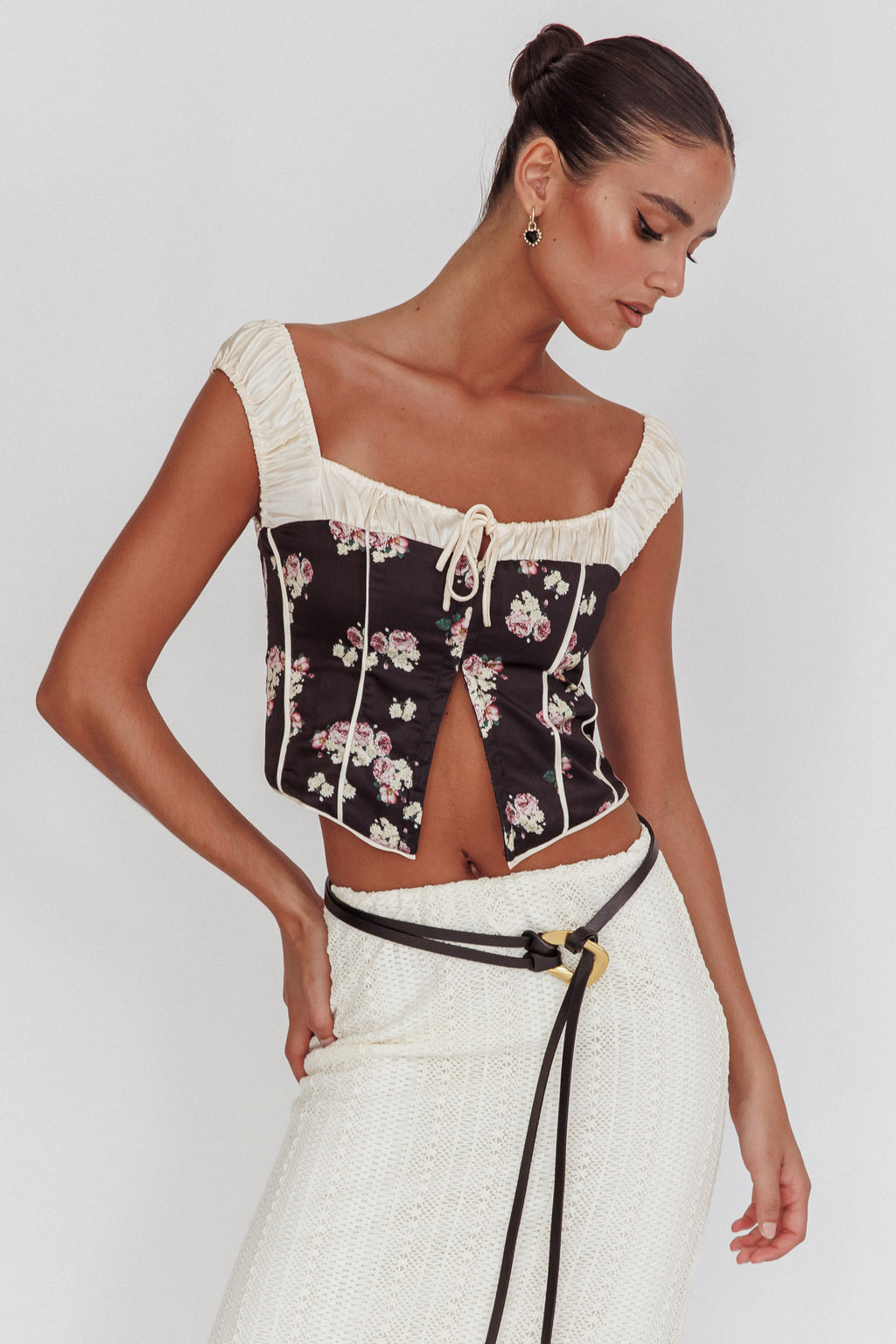Take A Chance Drawstring Neckline Top Black by Selfie Leslie