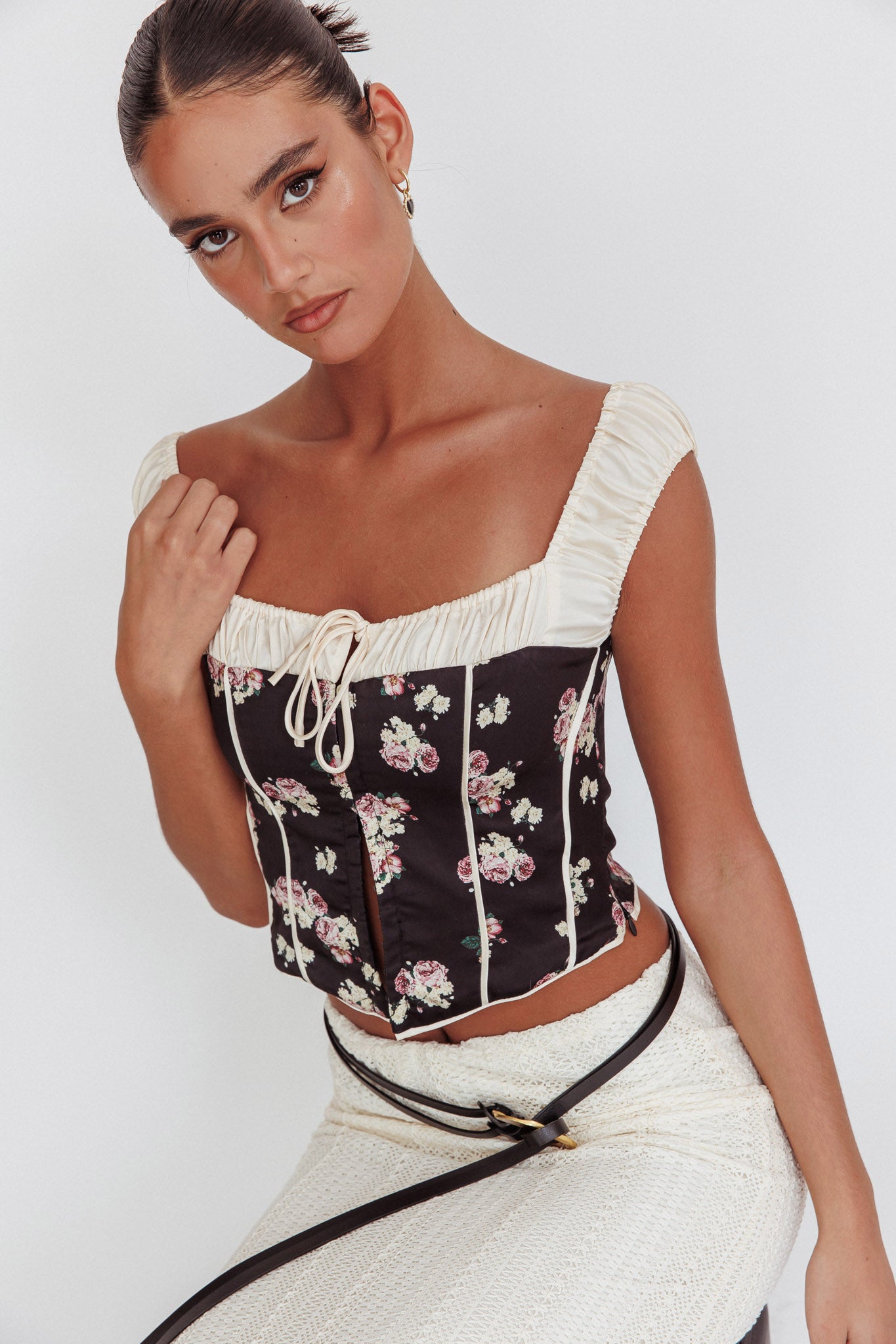Take A Chance Drawstring Neckline Top Black by Selfie Leslie