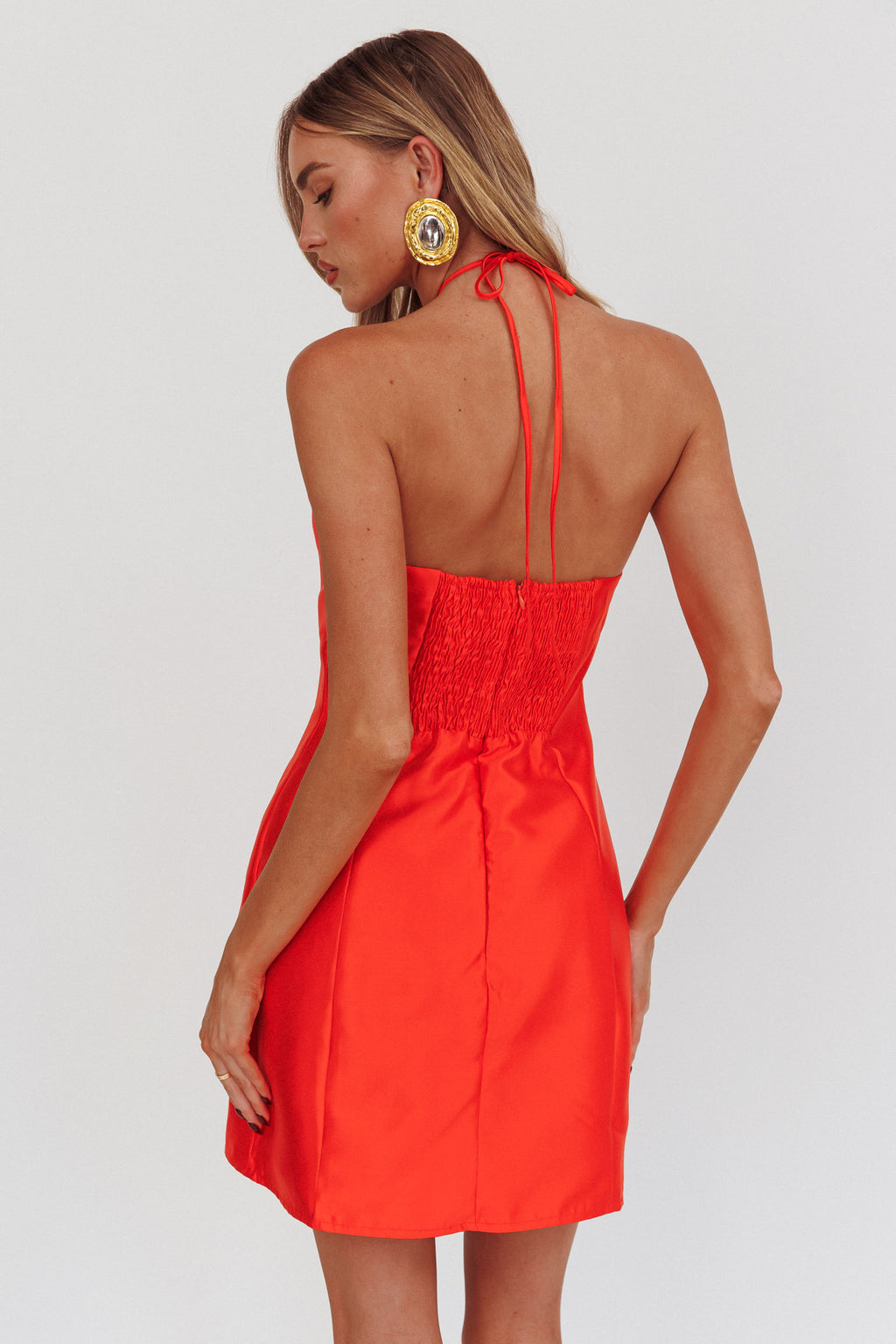 Falon Halter Bow Neck Mini Dress Red by Selfie Leslie