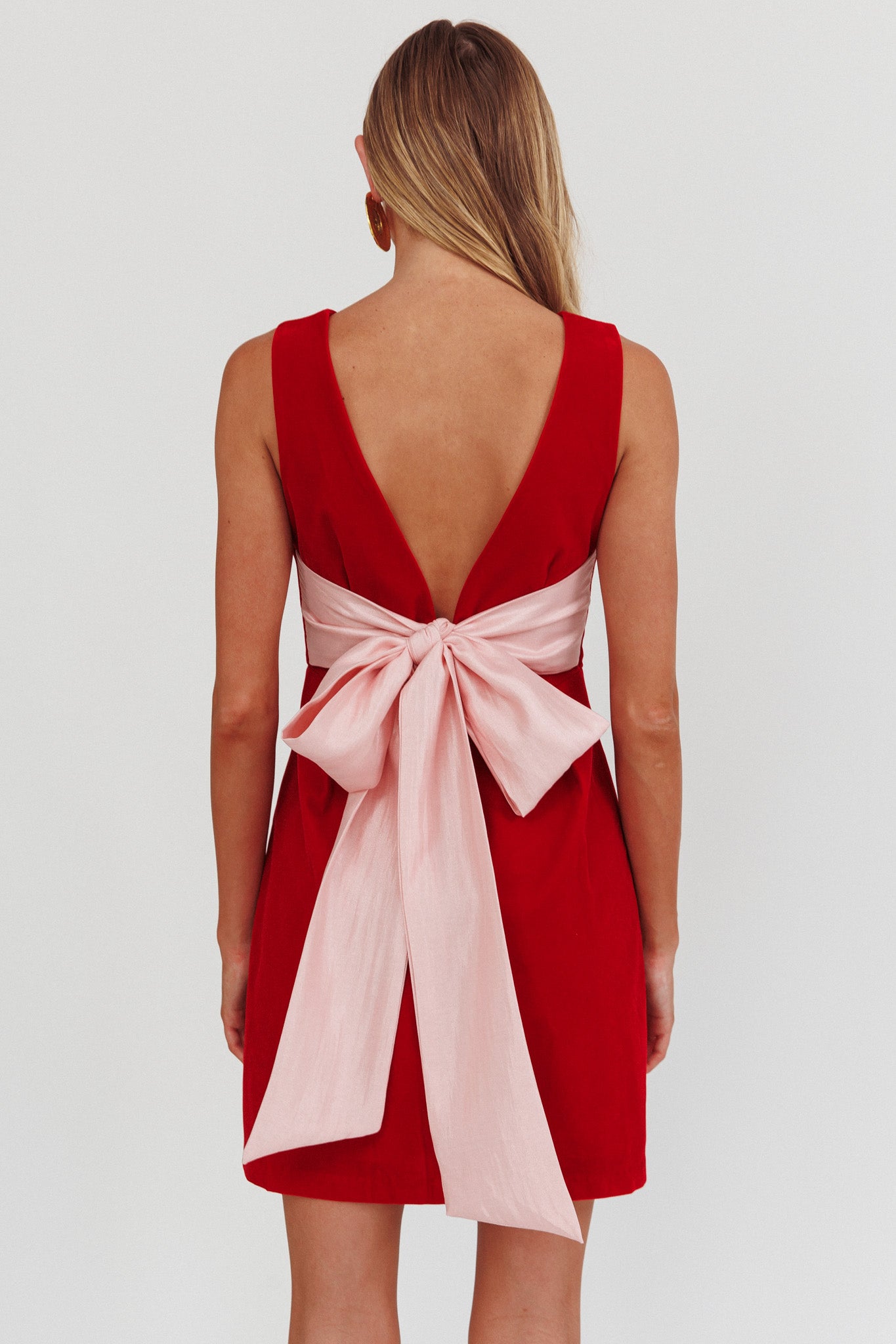 Unrequited Bow Back Mini Dress Red/Pink by Selfie Leslie