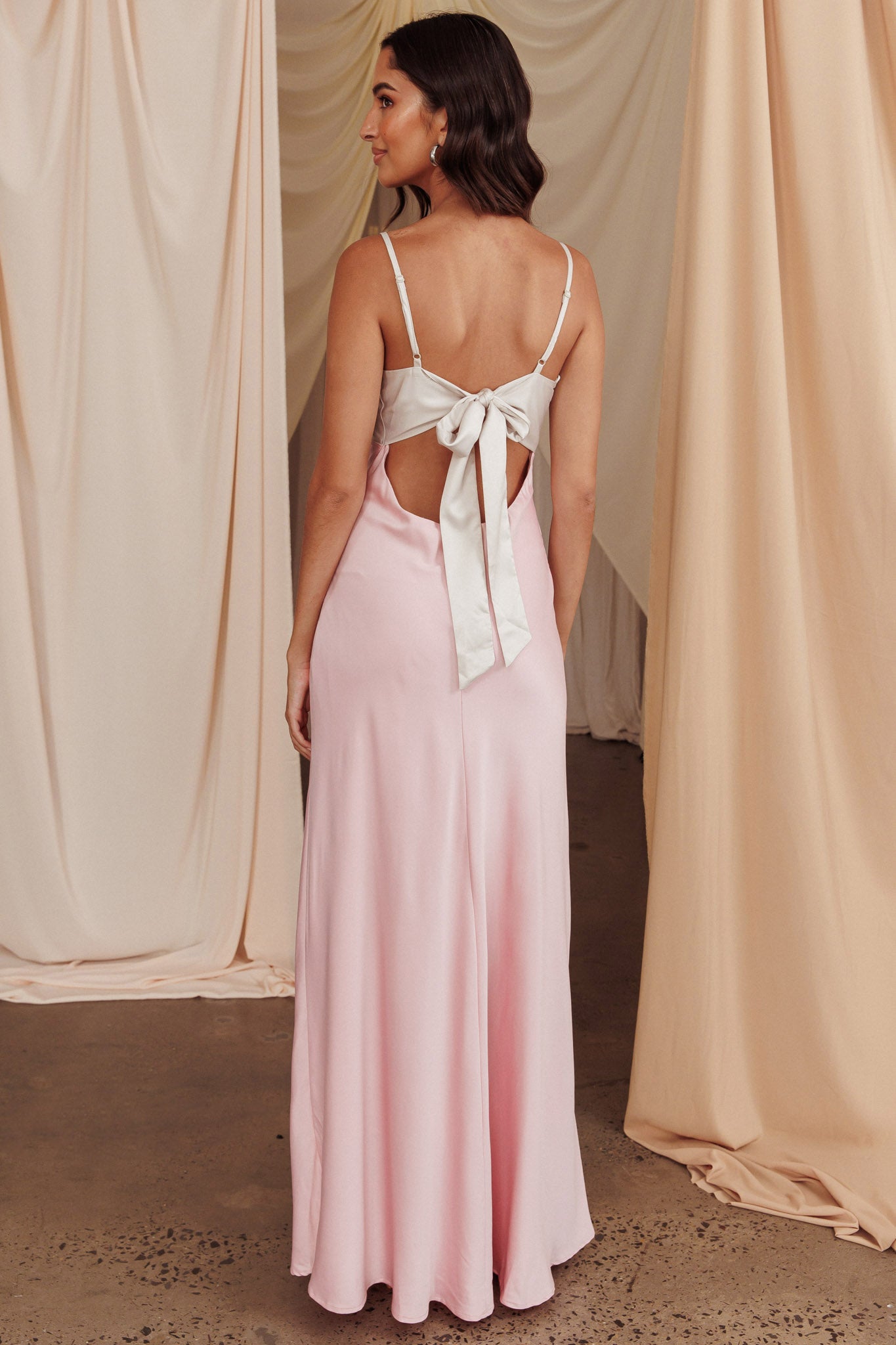 Bayleigh Low Bow Tie Back Dress Pink L Bayleigh Low Bow Tie Back Dress Pink L