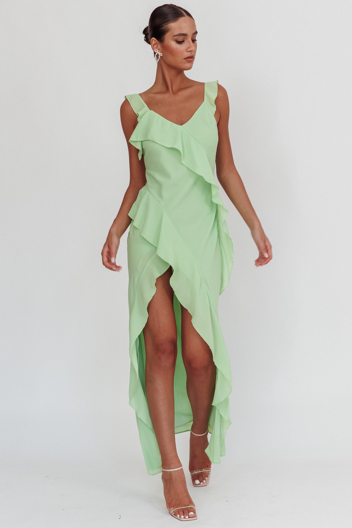 Johannson Ruffle Trim Maxi Dress Pistachio L