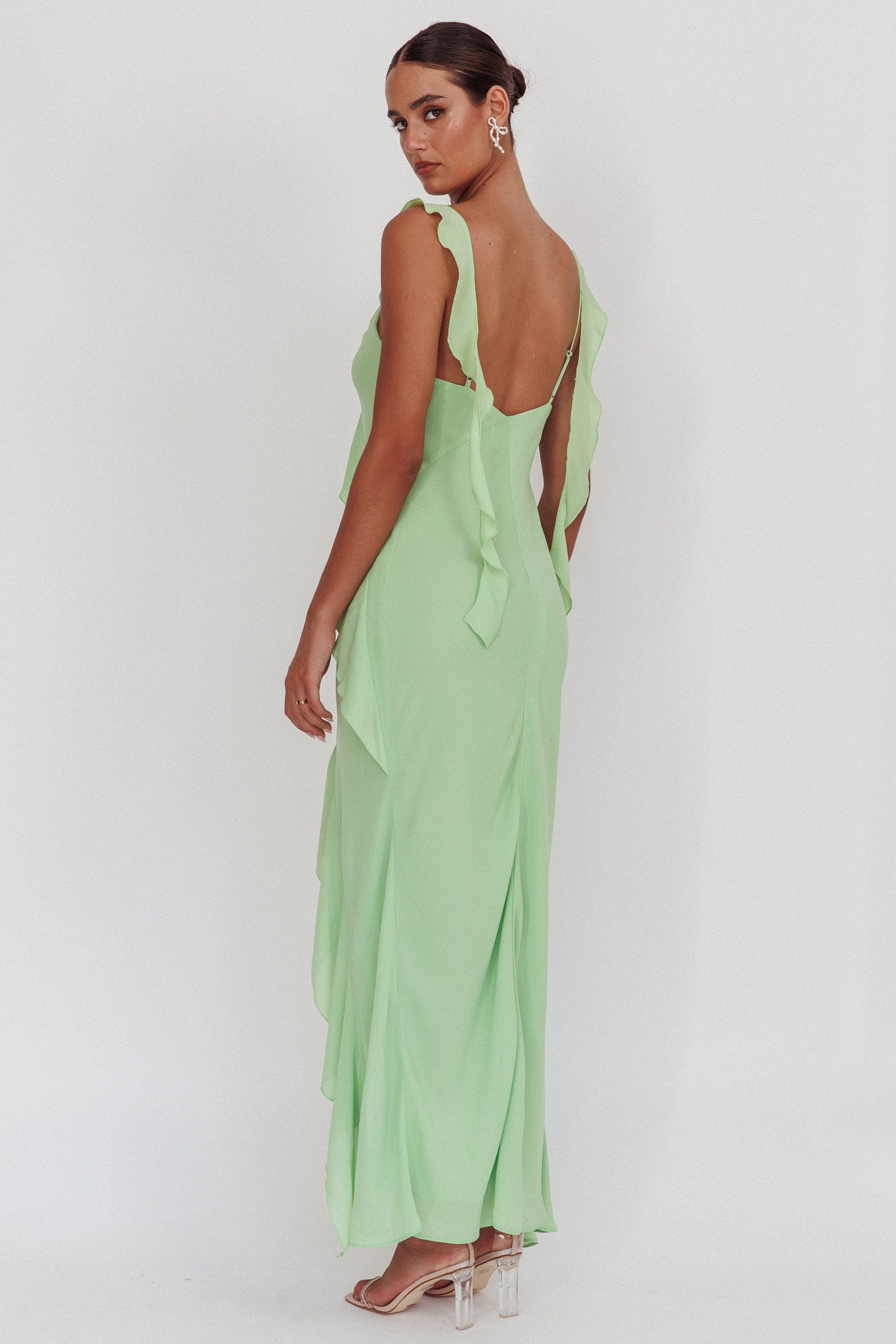 Johannson Ruffle Trim Maxi Dress Pistachio by Selfie Leslie