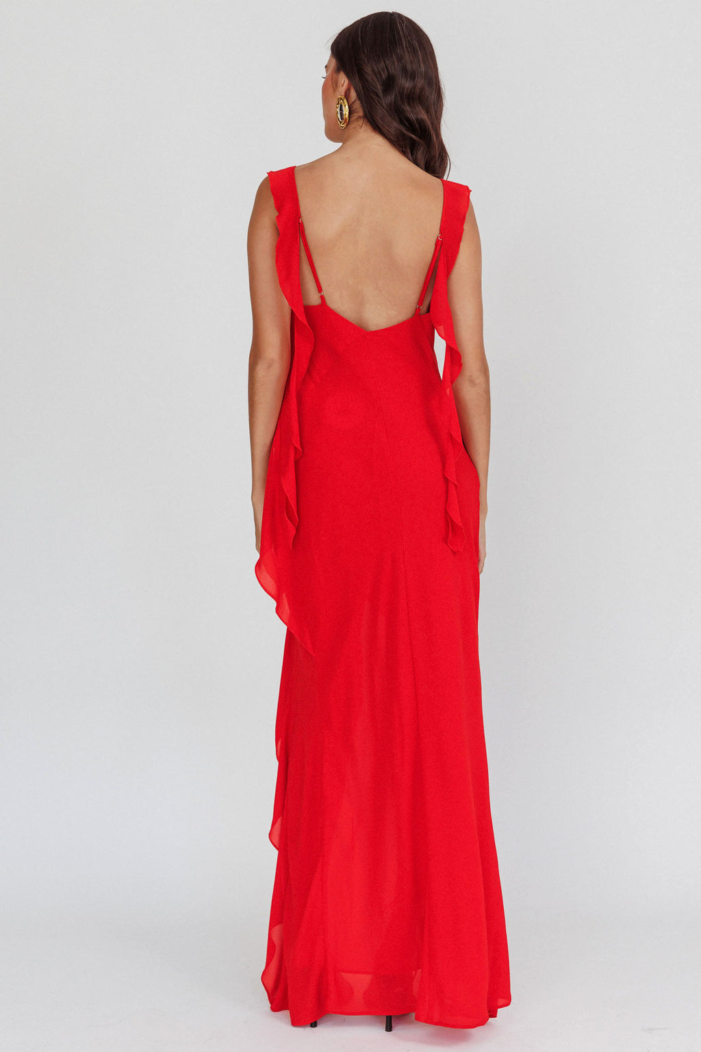 Johannson Ruffle Trim Maxi Dress Red by Selfie Leslie