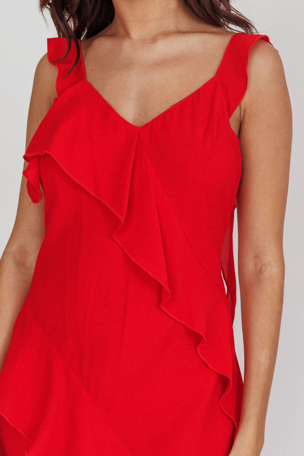 Johannson Ruffle Trim Maxi Dress Red by Selfie Leslie