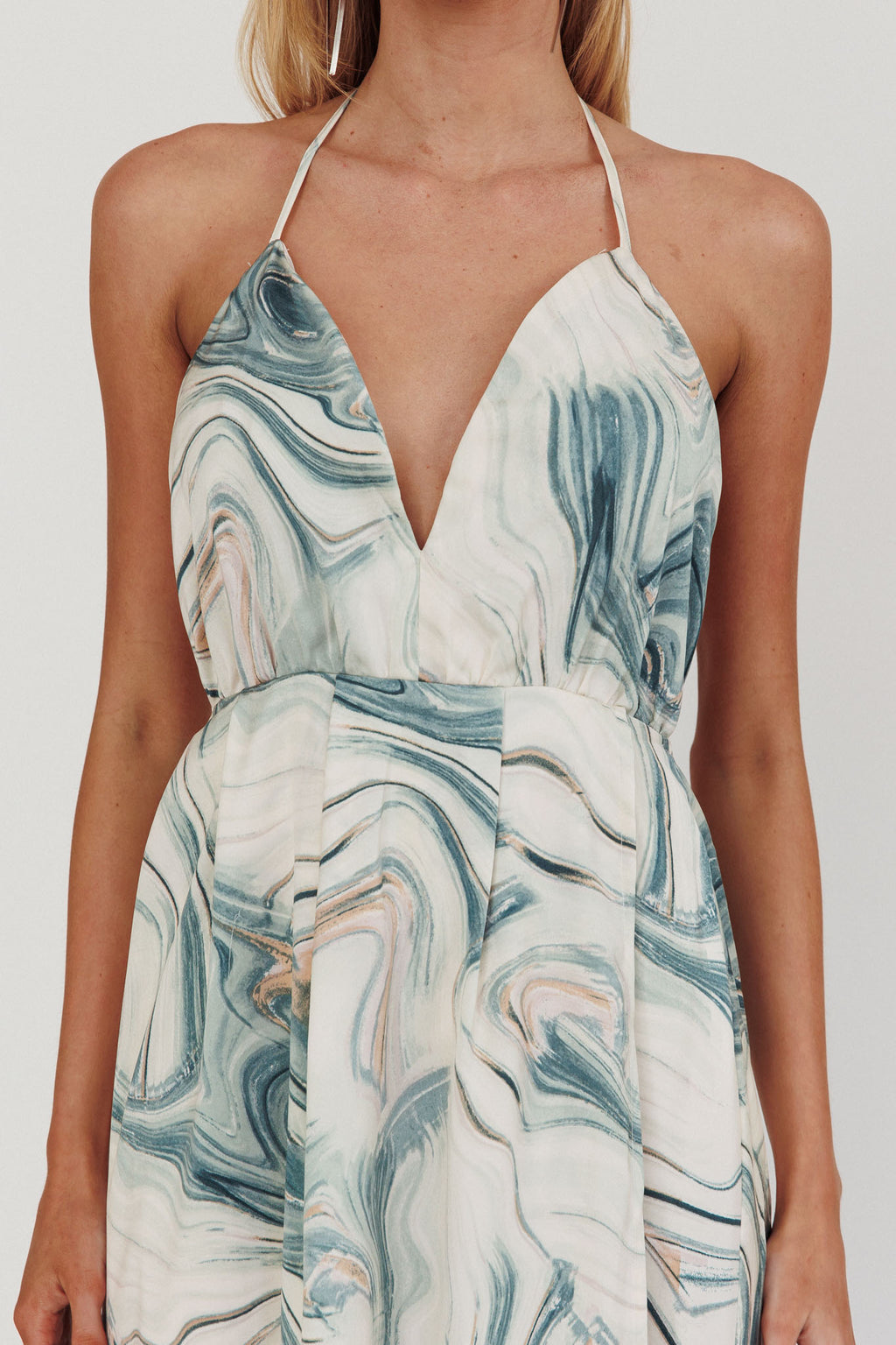 Snooze Marble Print Backless Maxi Dress Teal by Selfie Leslie