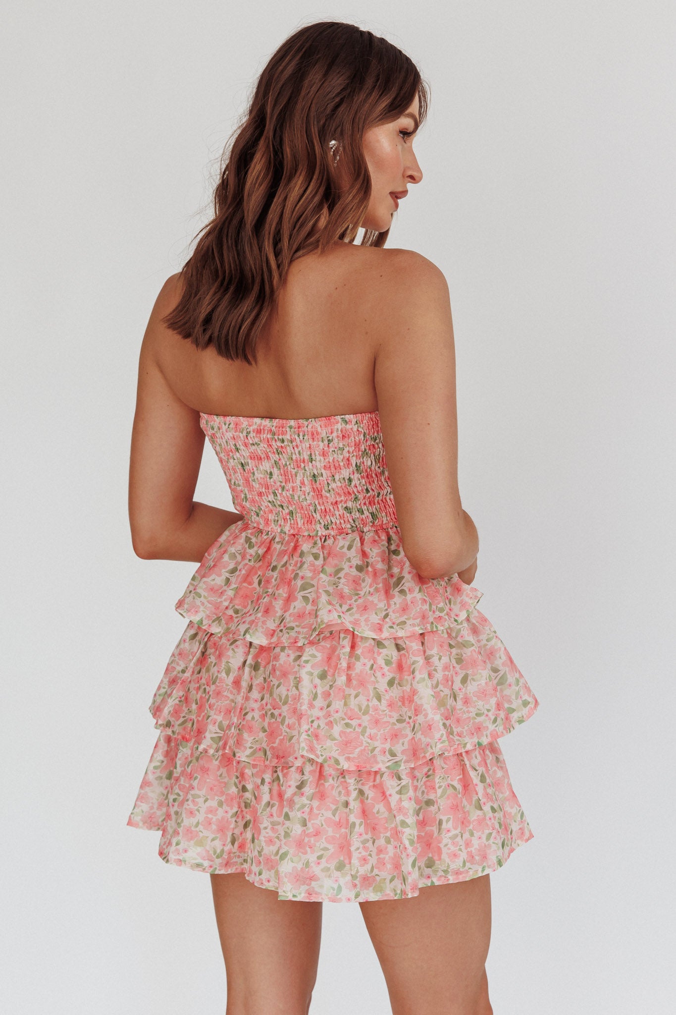 Like Angels Shirred Bodice Ruffle Mini Dress Pink by Selfie Leslie