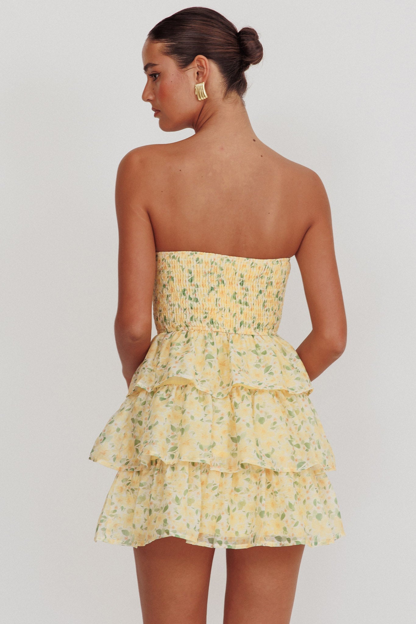 Like Angels Shirred Bodice Ruffle Mini Dress Yellow by Selfie Leslie