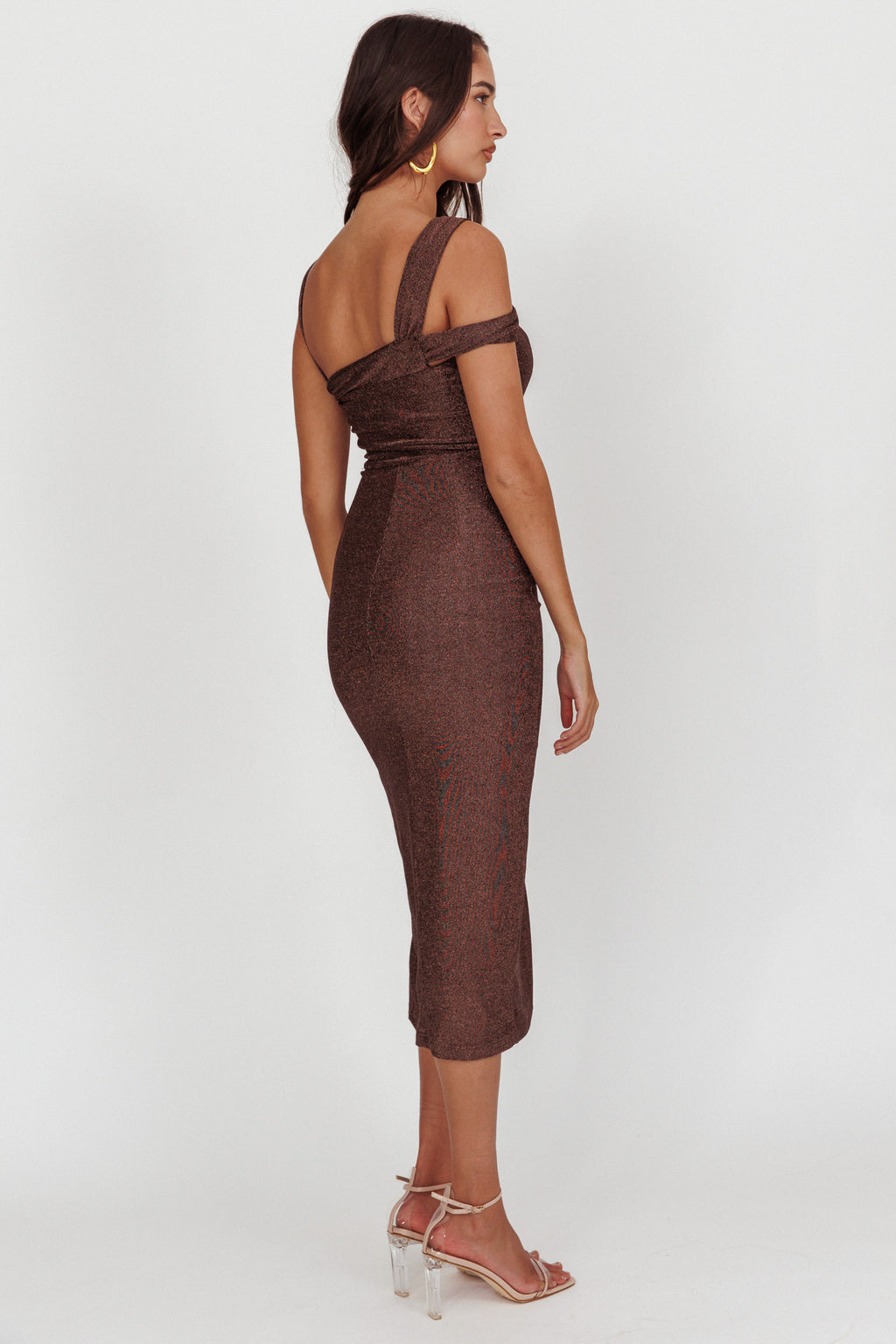 First Impressions One Shoulder Midi Dress Chocolate by Selfie Leslie