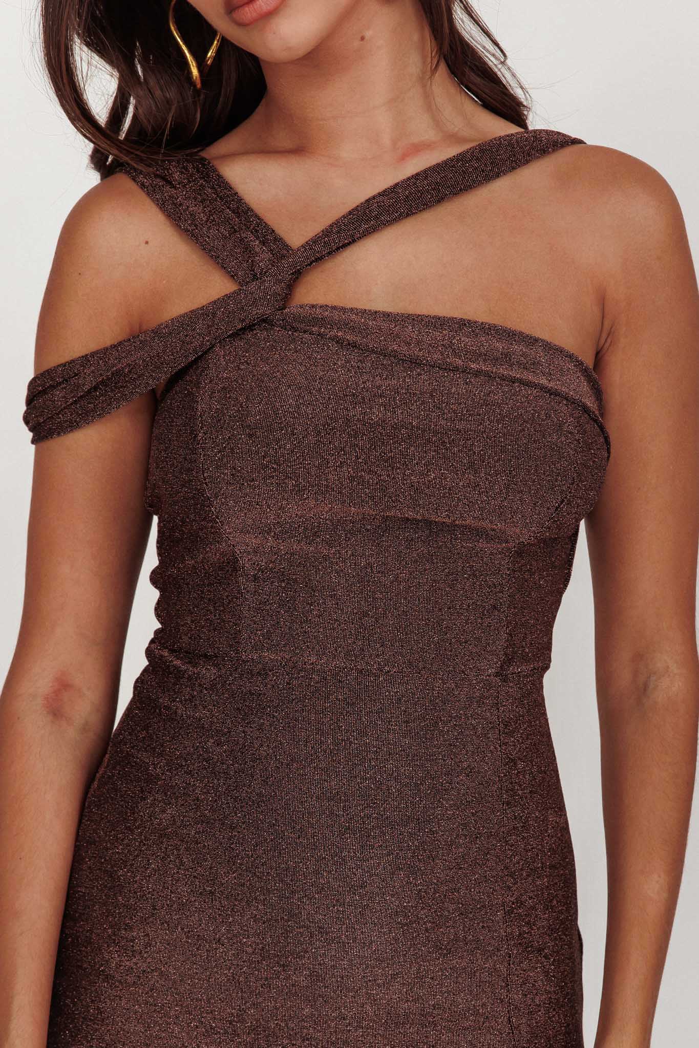 First Impressions One Shoulder Midi Dress Chocolate by Selfie Leslie