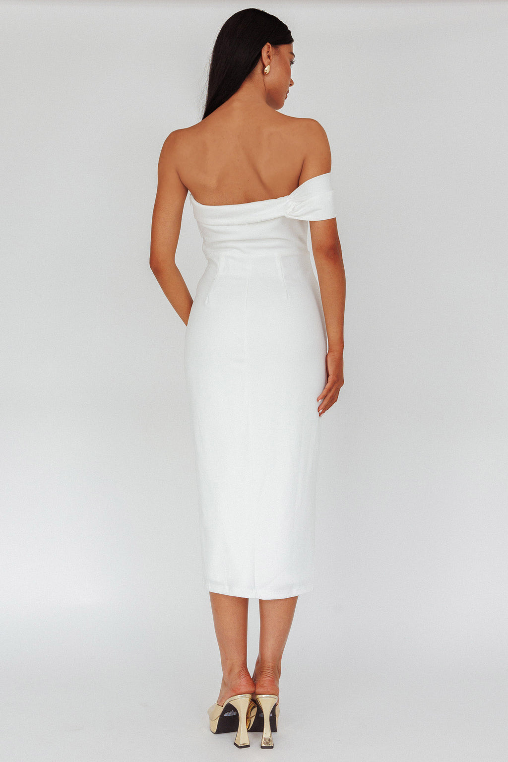 First Impressions One Shoulder Midi Dress White by Selfie Leslie