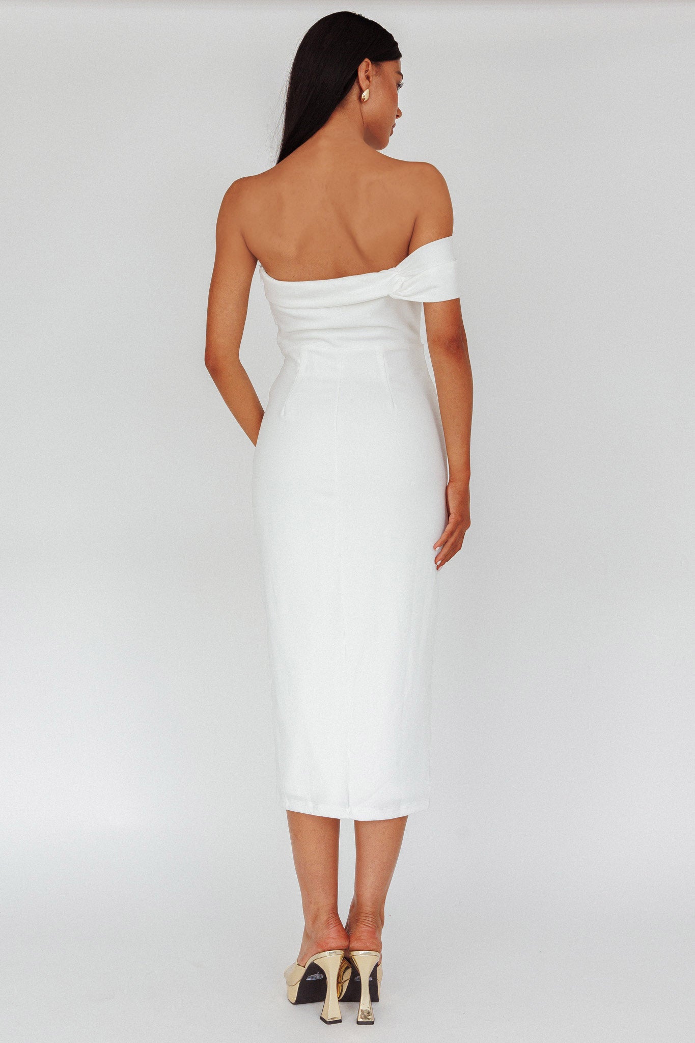 First Impressions One Shoulder Midi Dress White by Selfie Leslie