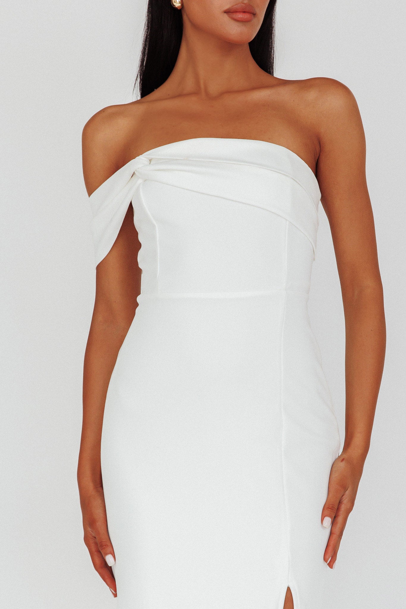 First Impressions One Shoulder Midi Dress White by Selfie Leslie