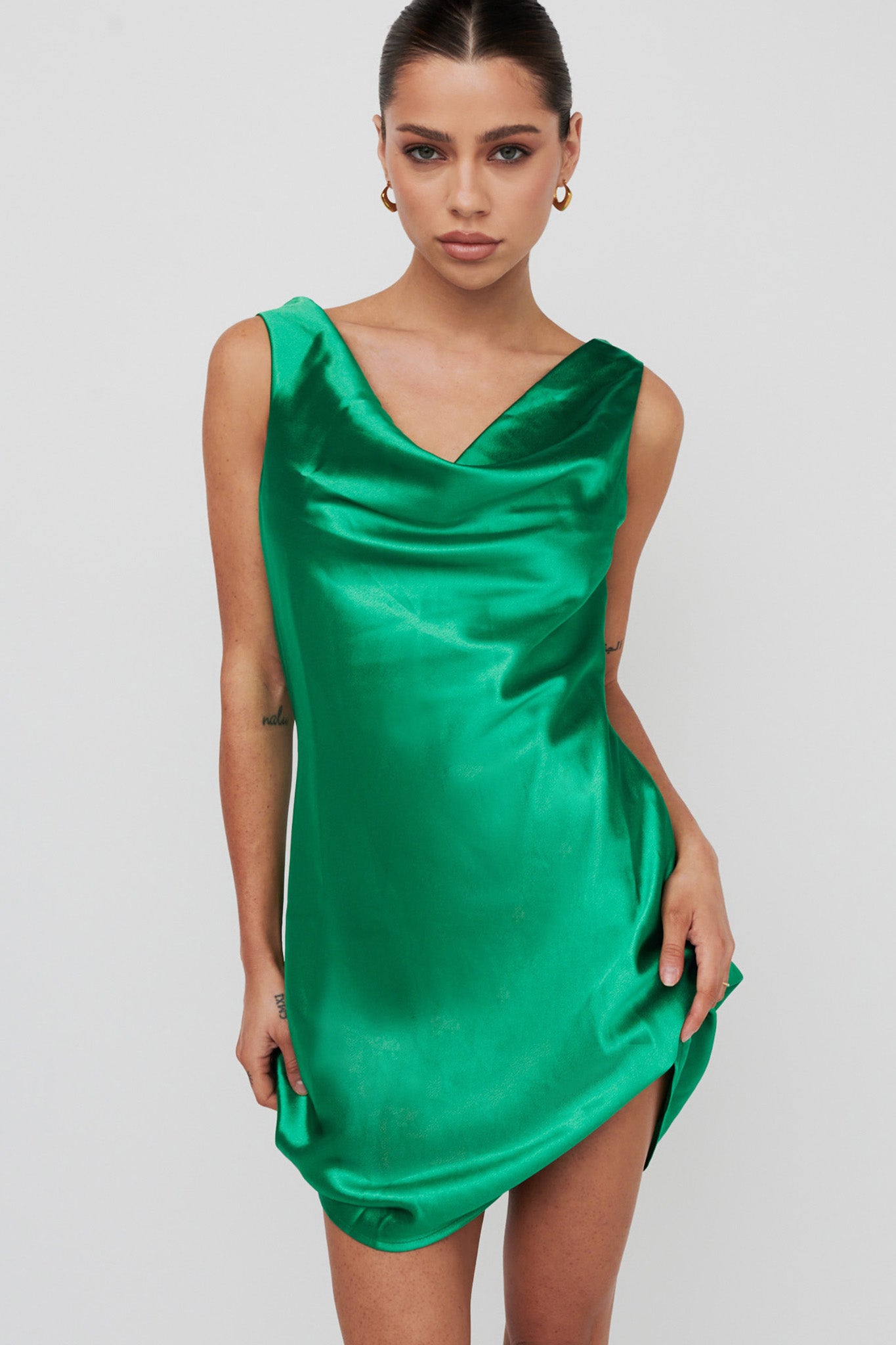Casablanca Night Cowl Mini Dress Green by Selfie Leslie