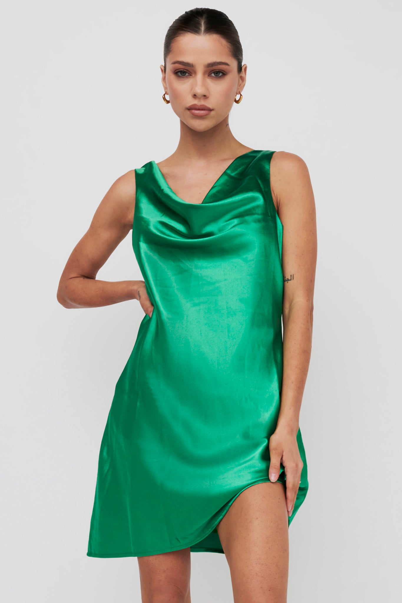 Casablanca Night Cowl Mini Dress Green by Selfie Leslie