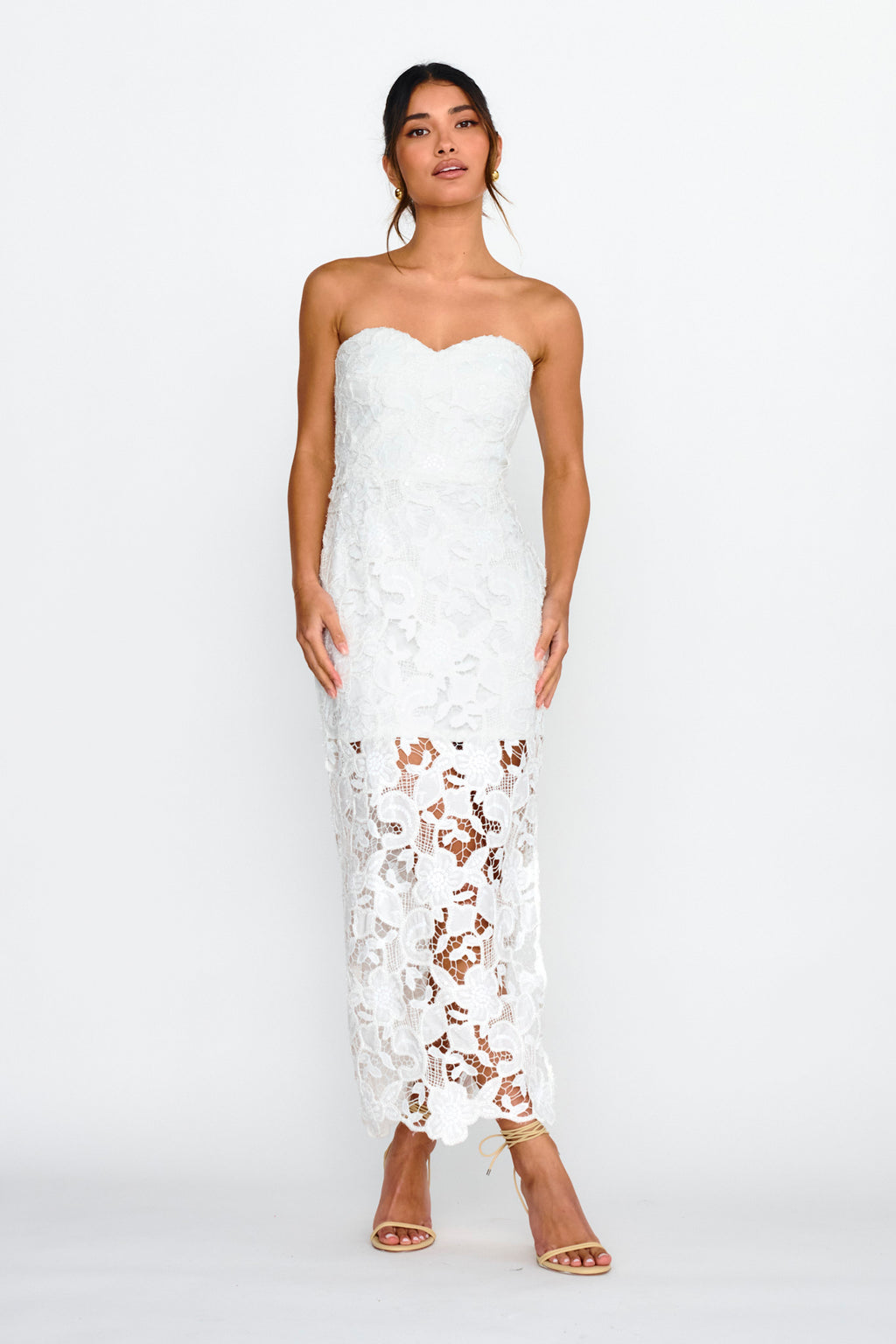 Parisa Sequin Embroidery Overlay Midi Dress White by Selfie Leslie
