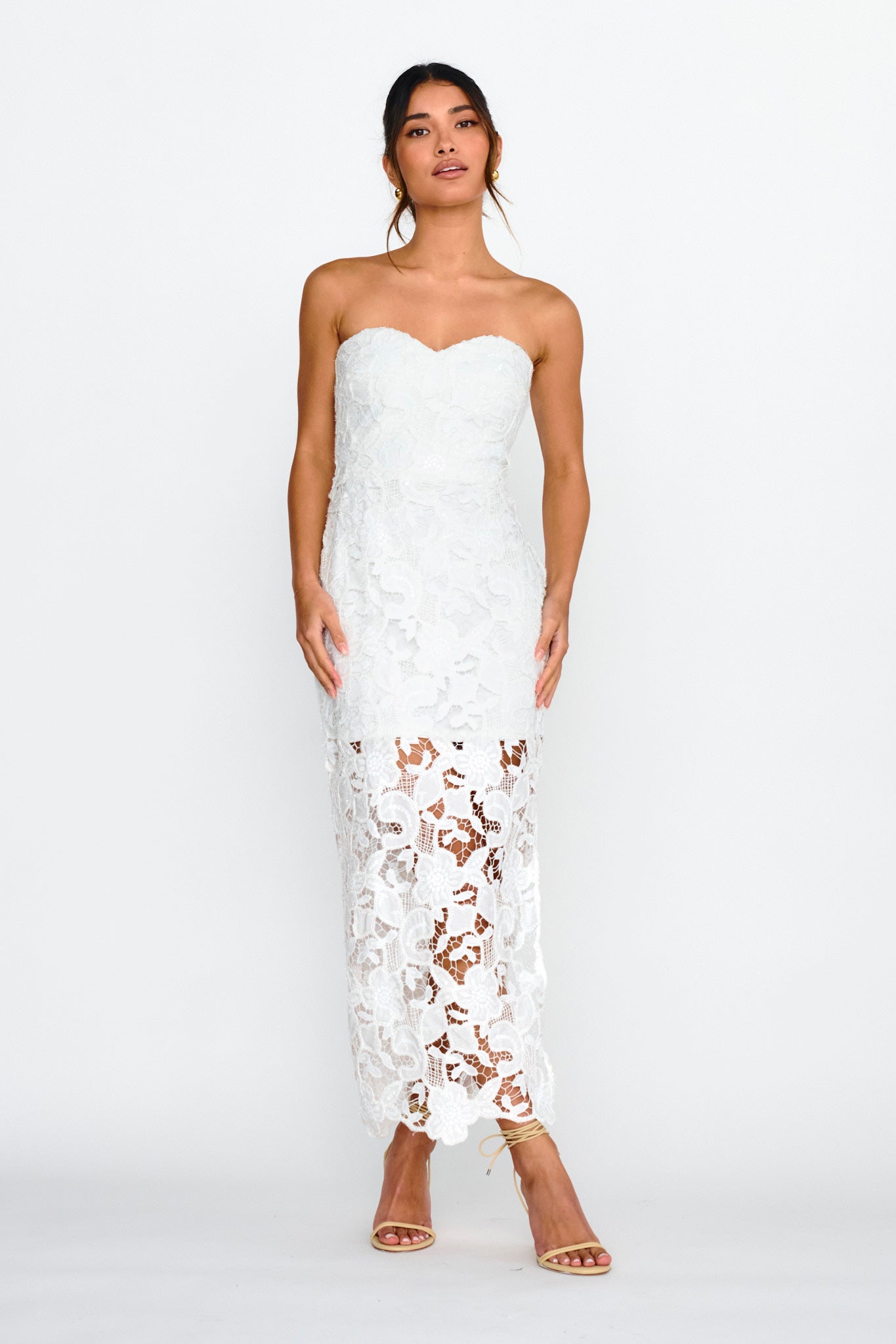 Parisa Sequin Embroidery Overlay Midi Dress White by Selfie Leslie