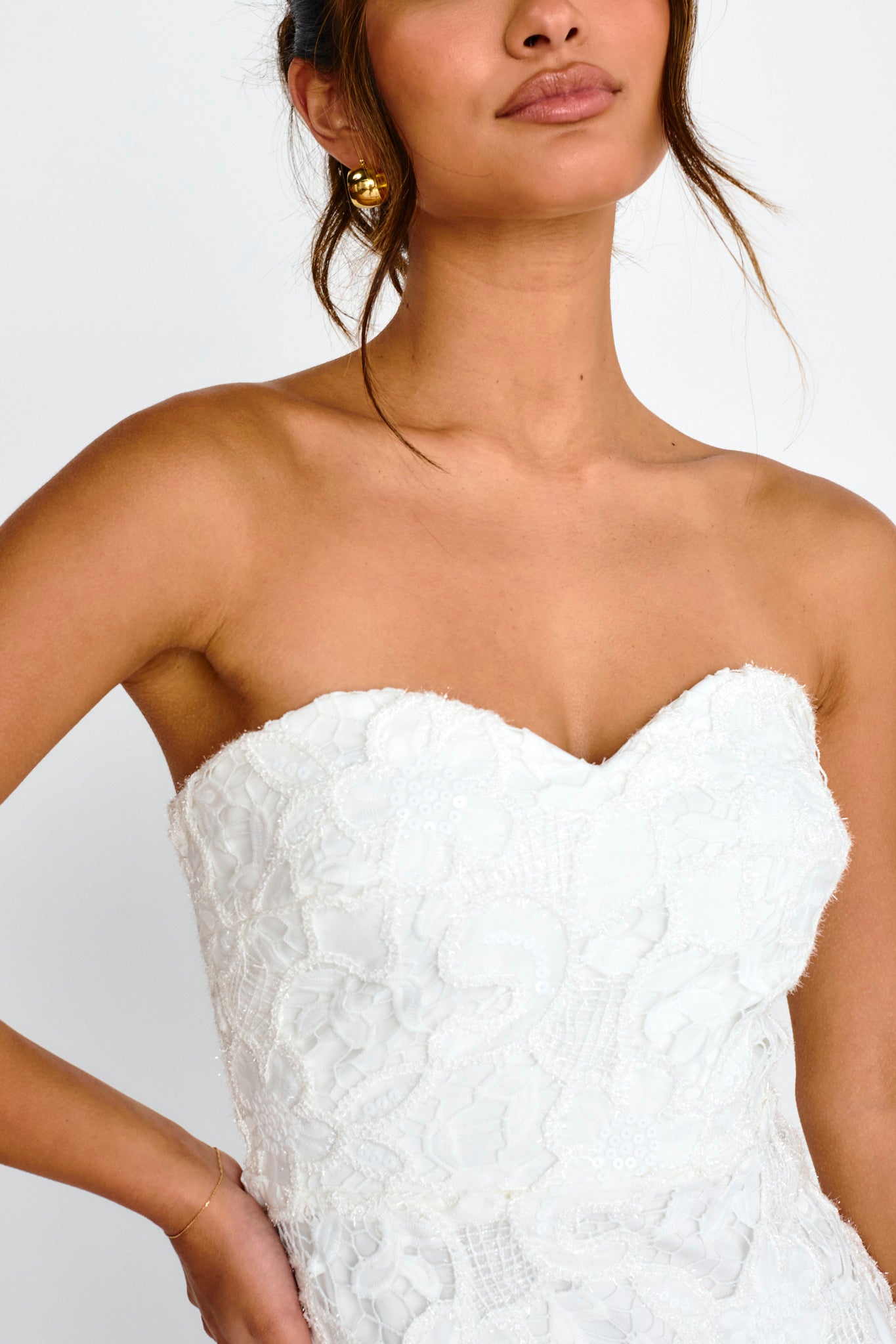 Parisa Sequin Embroidery Overlay Midi Dress White by Selfie Leslie