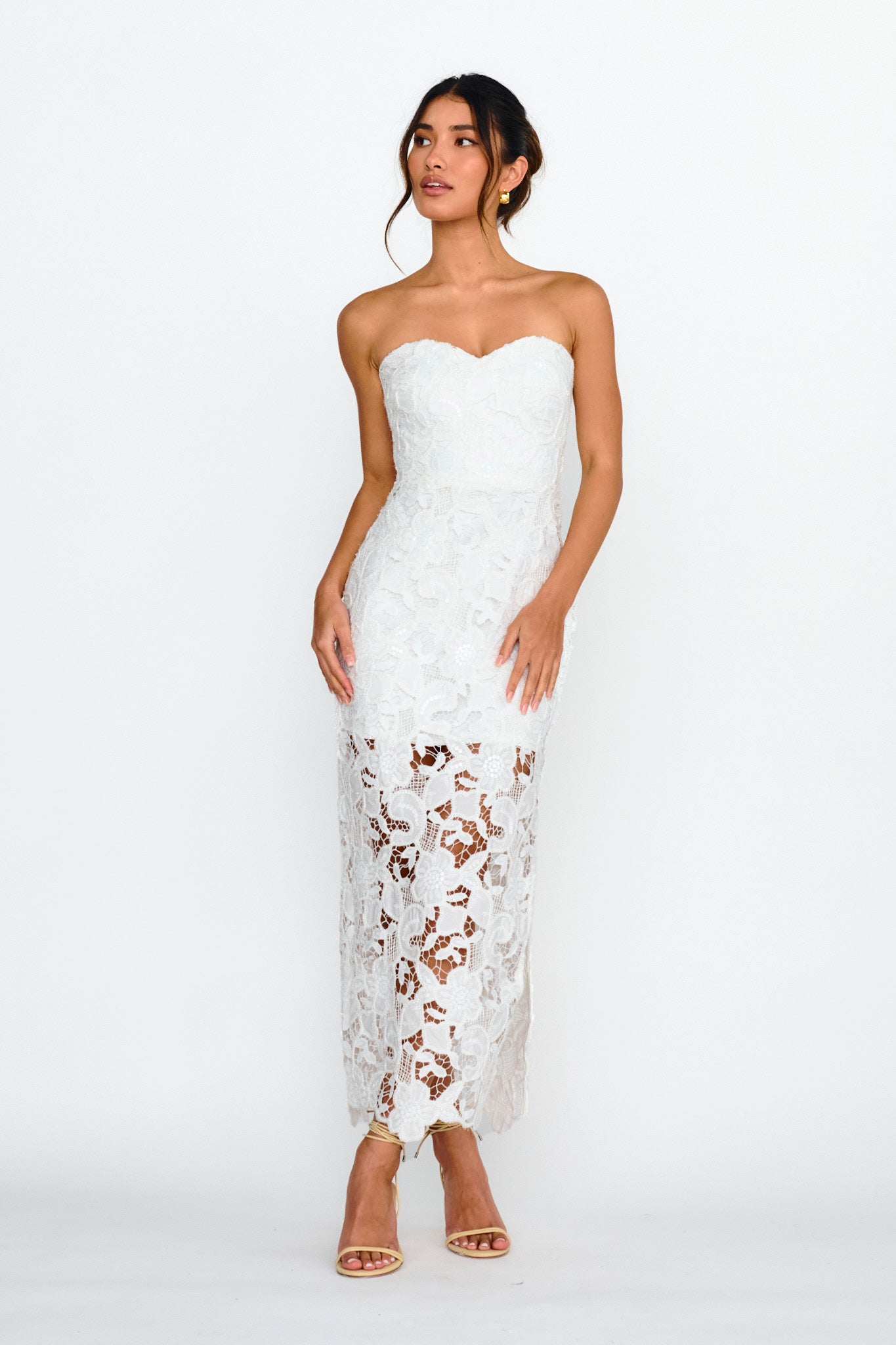Parisa Sequin Embroidery Overlay Midi Dress White– Selfie Leslie