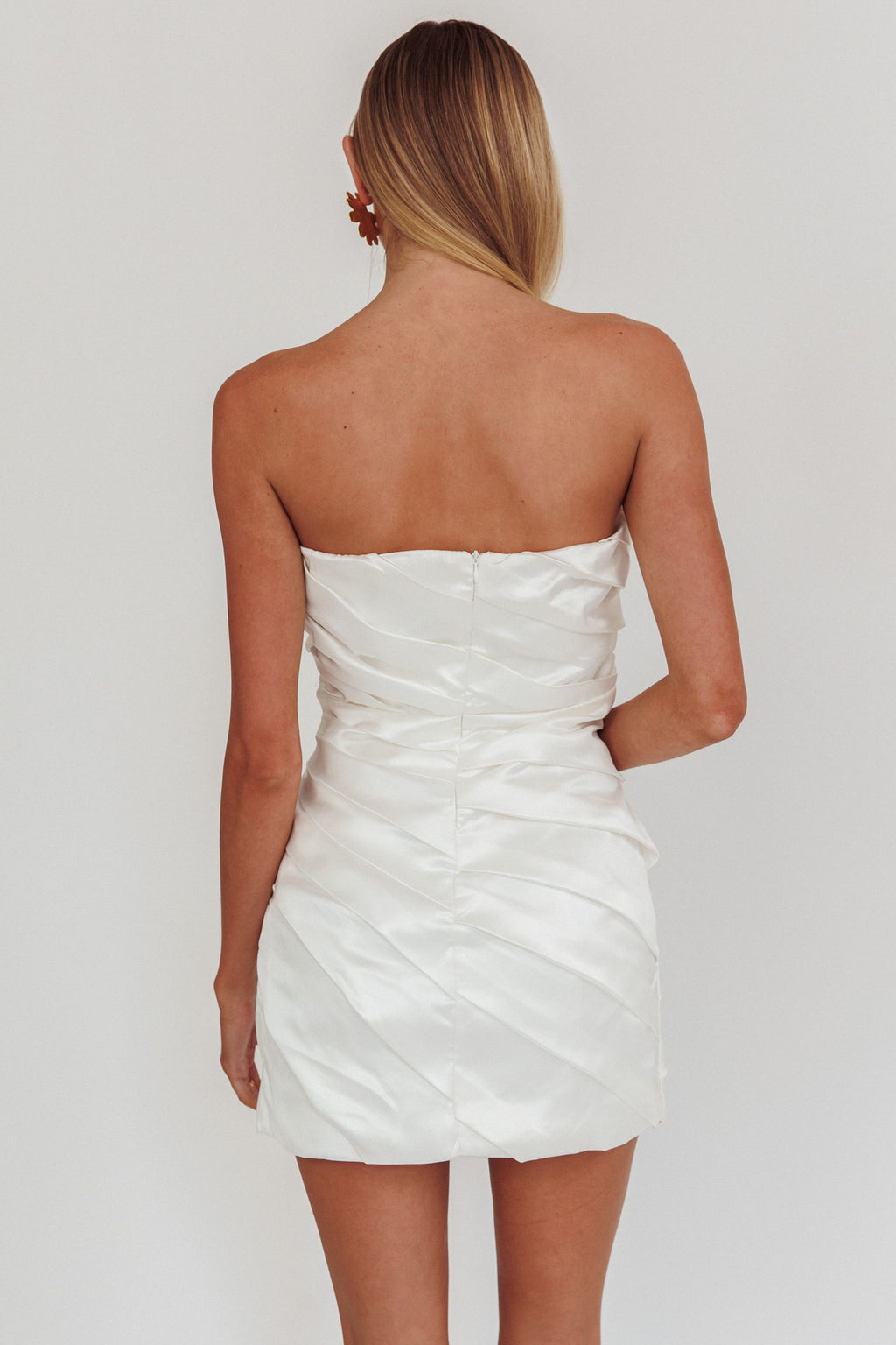 Boulevard Bliss Gathered Mini Dress Off White by Selfie Leslie