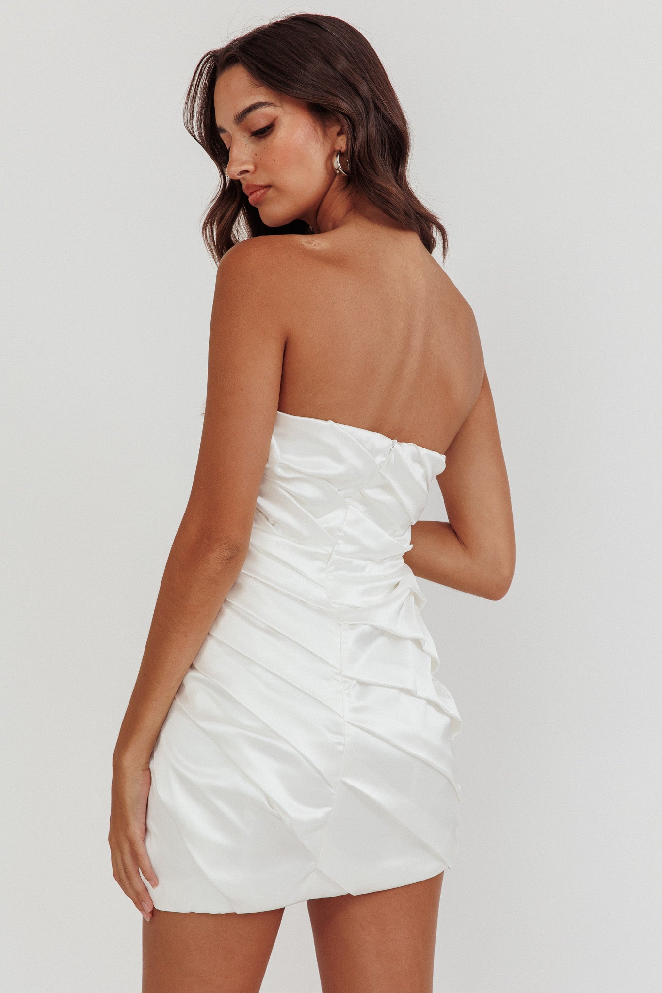 Boulevard Bliss Gathered Mini Dress Off White by Selfie Leslie