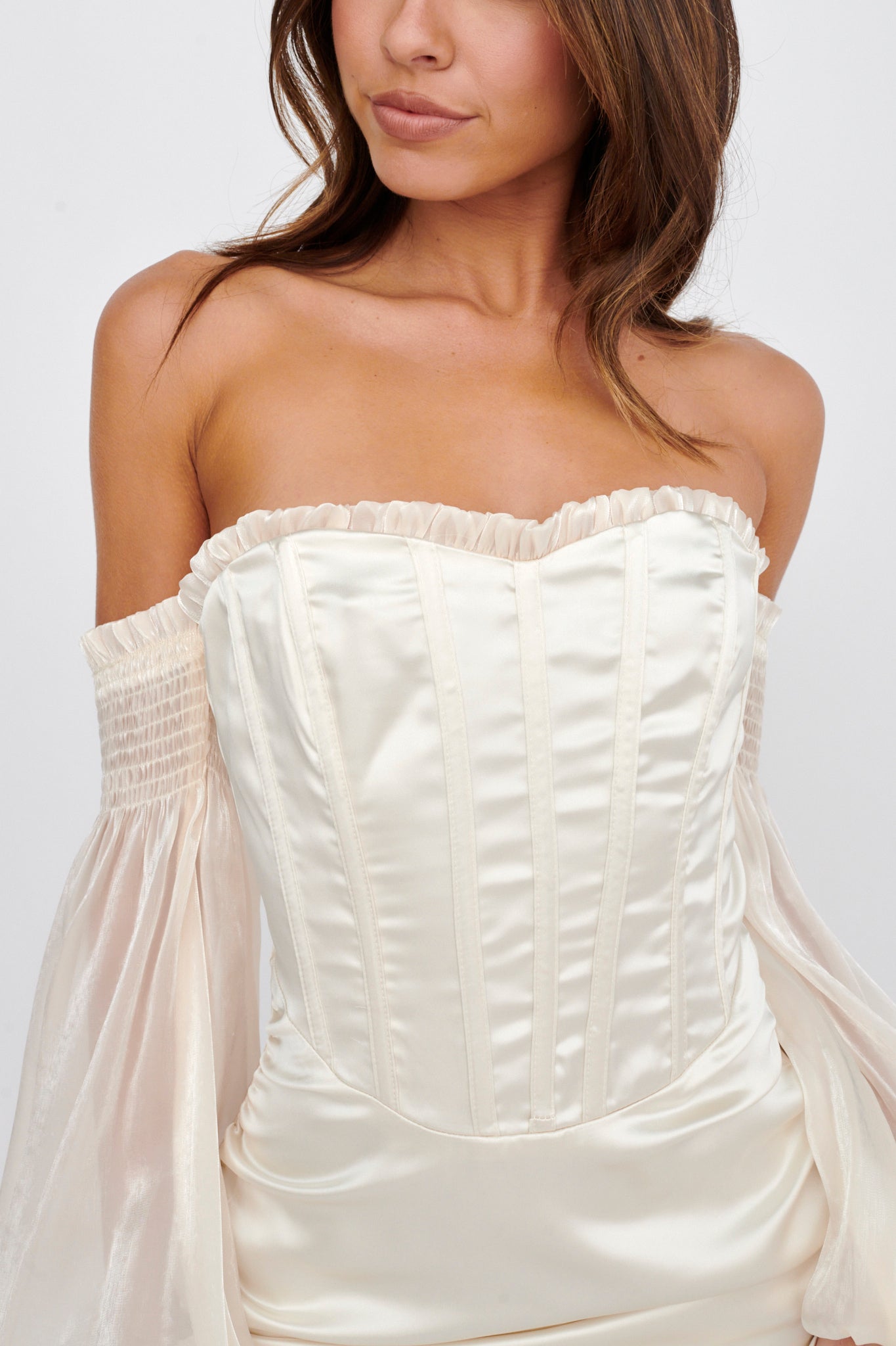 white christmas dresses Milan Long Sleeve Embellished Corset Mini Dress in Ivory white christmas dresses Milan Long Sleeve Embellished Corset Mini Dress in Ivory