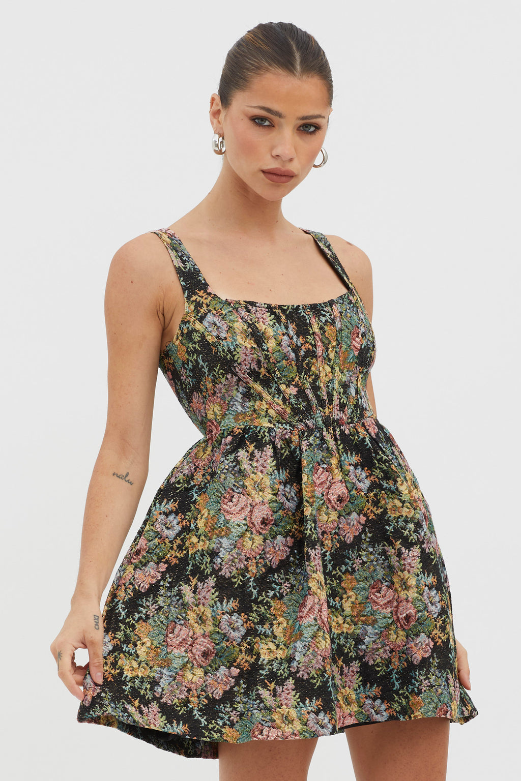 Strong Feelings A-Line Floral Embroidery Dress Black by Selfie Leslie