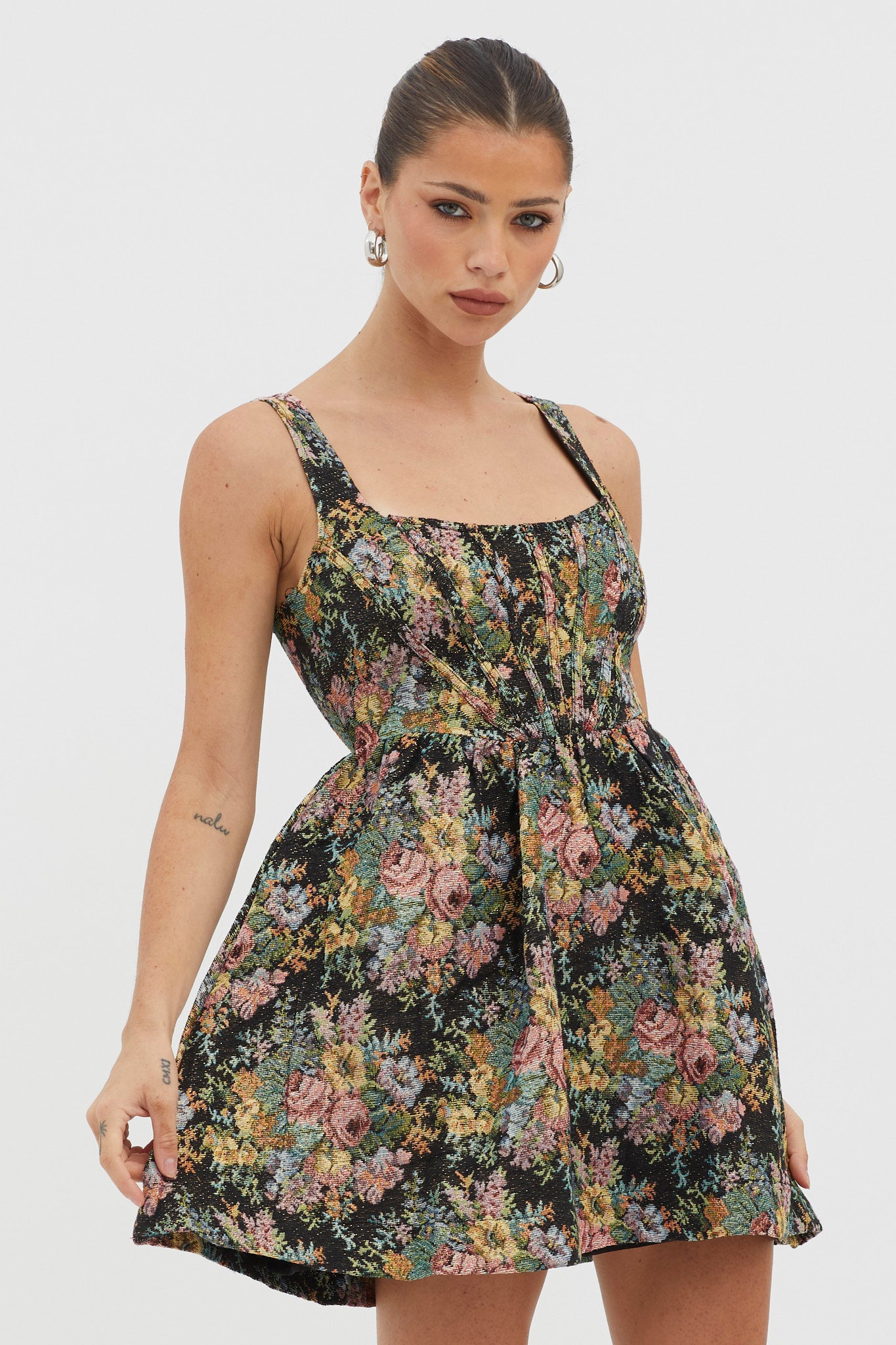 Strong Feelings A-Line Floral Embroidery Dress Black by Selfie Leslie