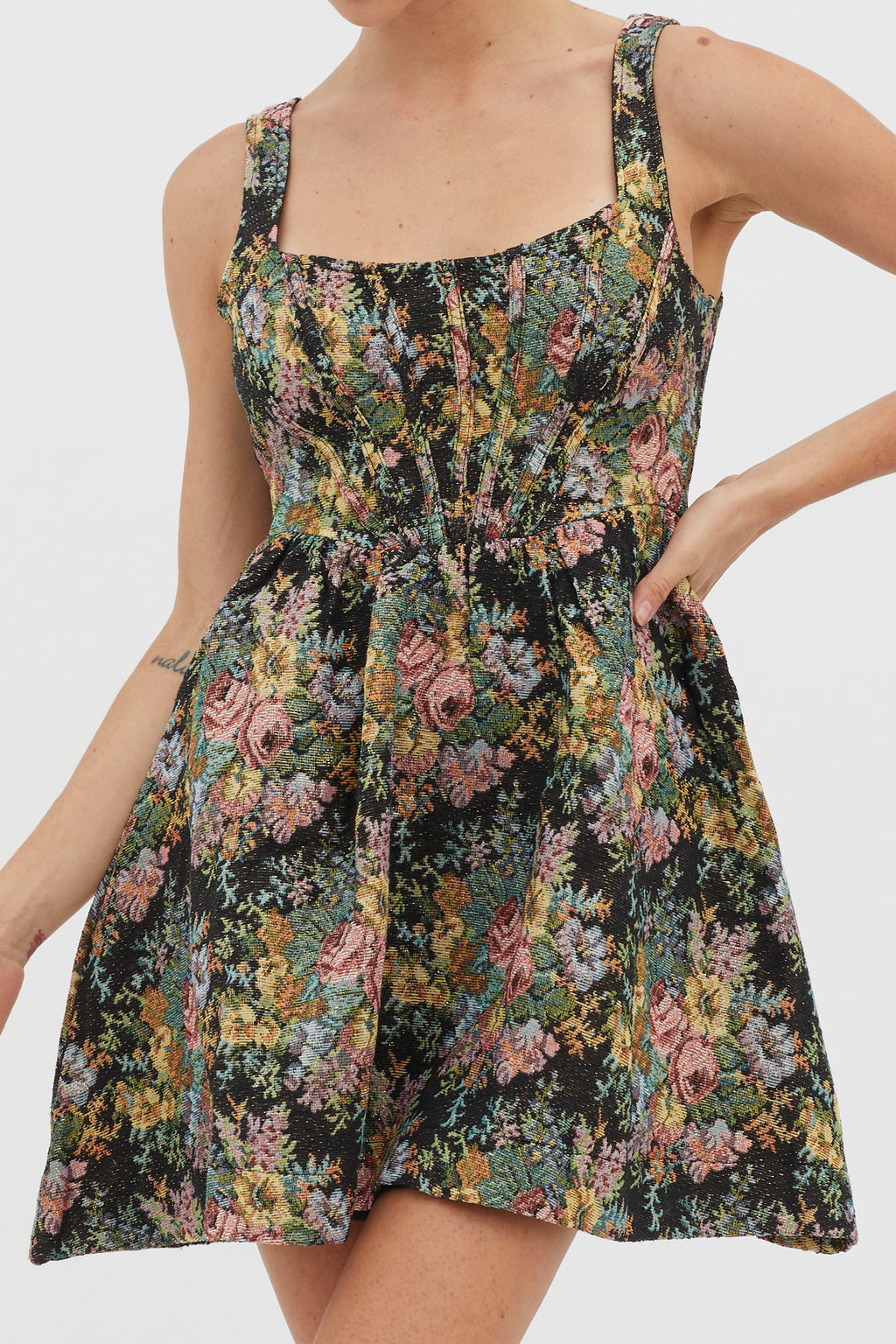 Strong Feelings A-Line Floral Embroidery Dress Black by Selfie Leslie