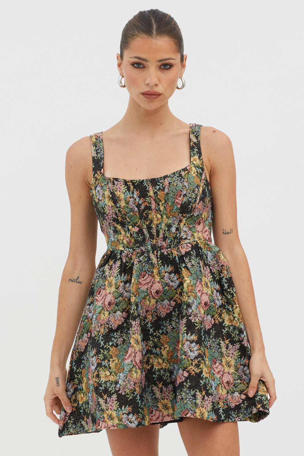Strong Feelings A-Line Floral Embroidery Dress Black by Selfie Leslie
